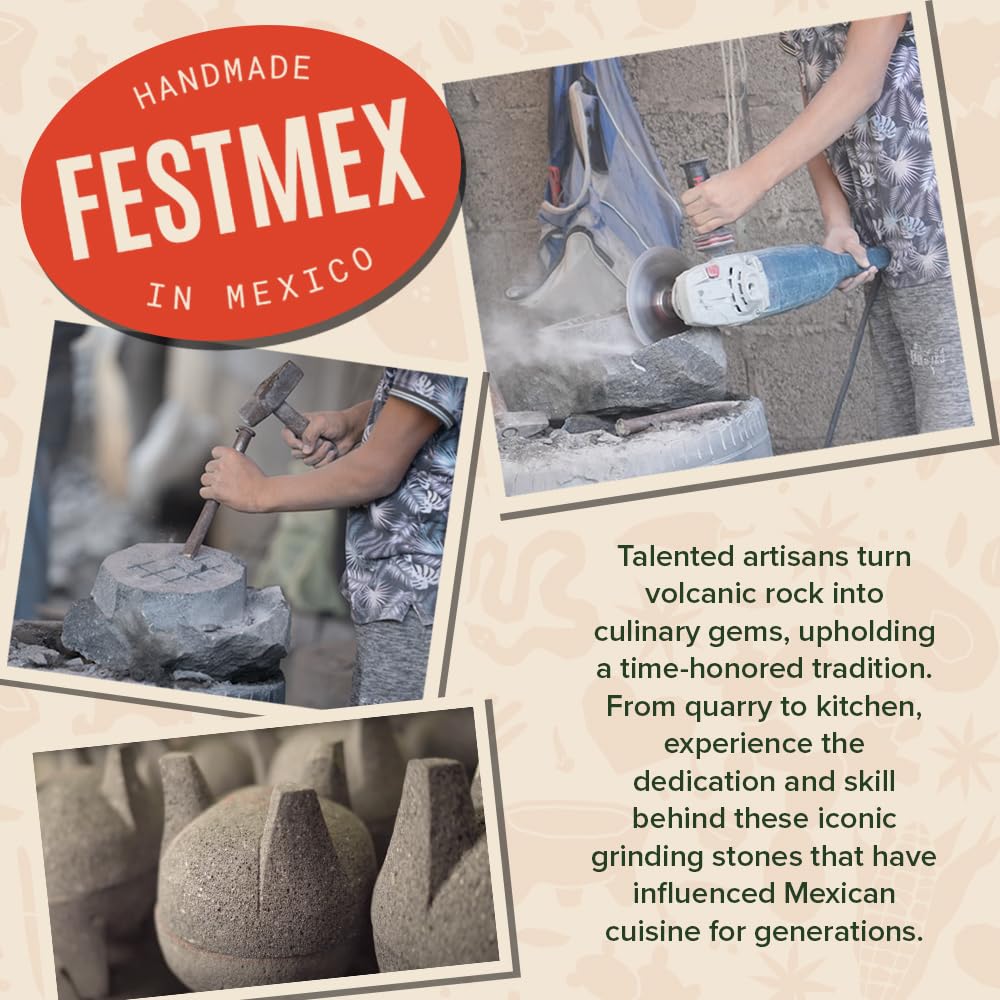 Genuine Handmade Mexican Mortar and Pestle, Molcajete de Piedra Natural Volcanica Stone, Heavy & Durable, Perfect for Homemade Salsas, Guacamole, and other Molcajete Plates | Made in Mexico (8 Inches)