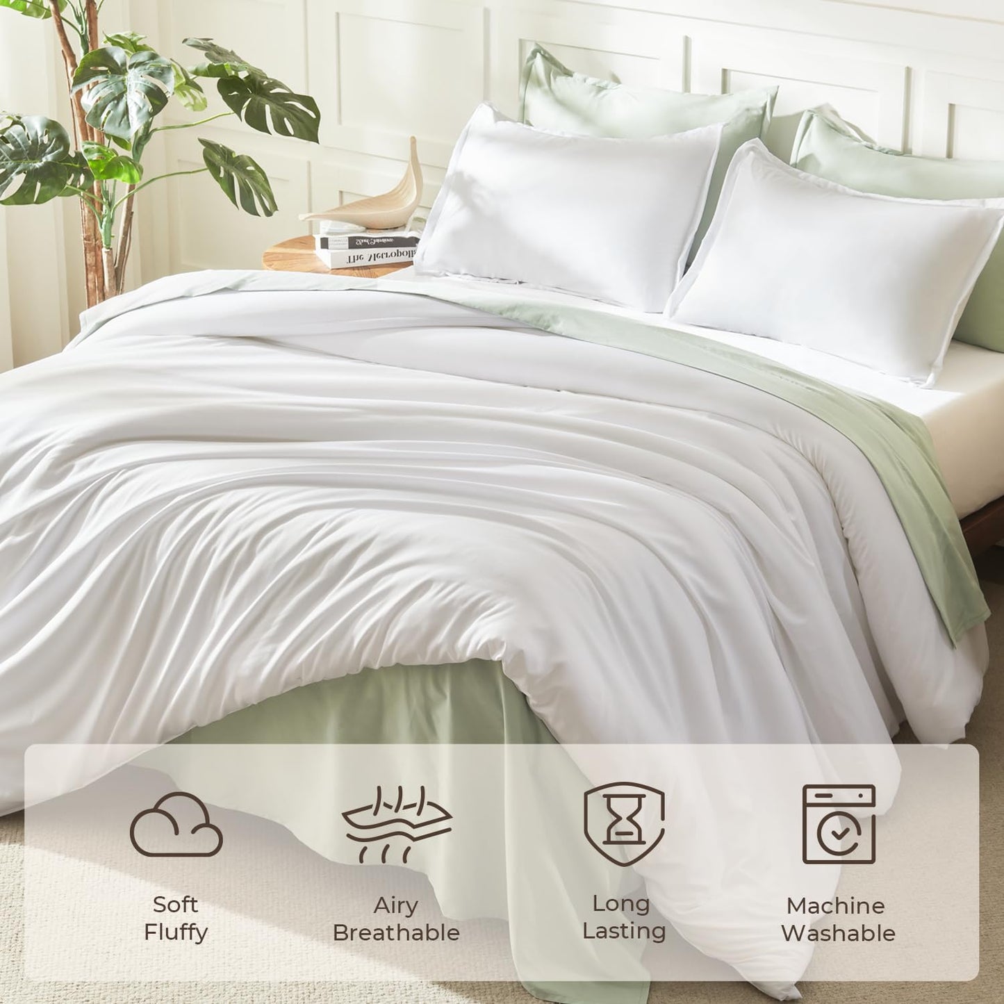 Litanika California King Comforter Set White - 3 Pieces Cal King Lightweight Soft Plain Bed Comforter, Oversized Down Alternative Bedding Set - Machine Washable (104x96In, 2 Pillowcases)