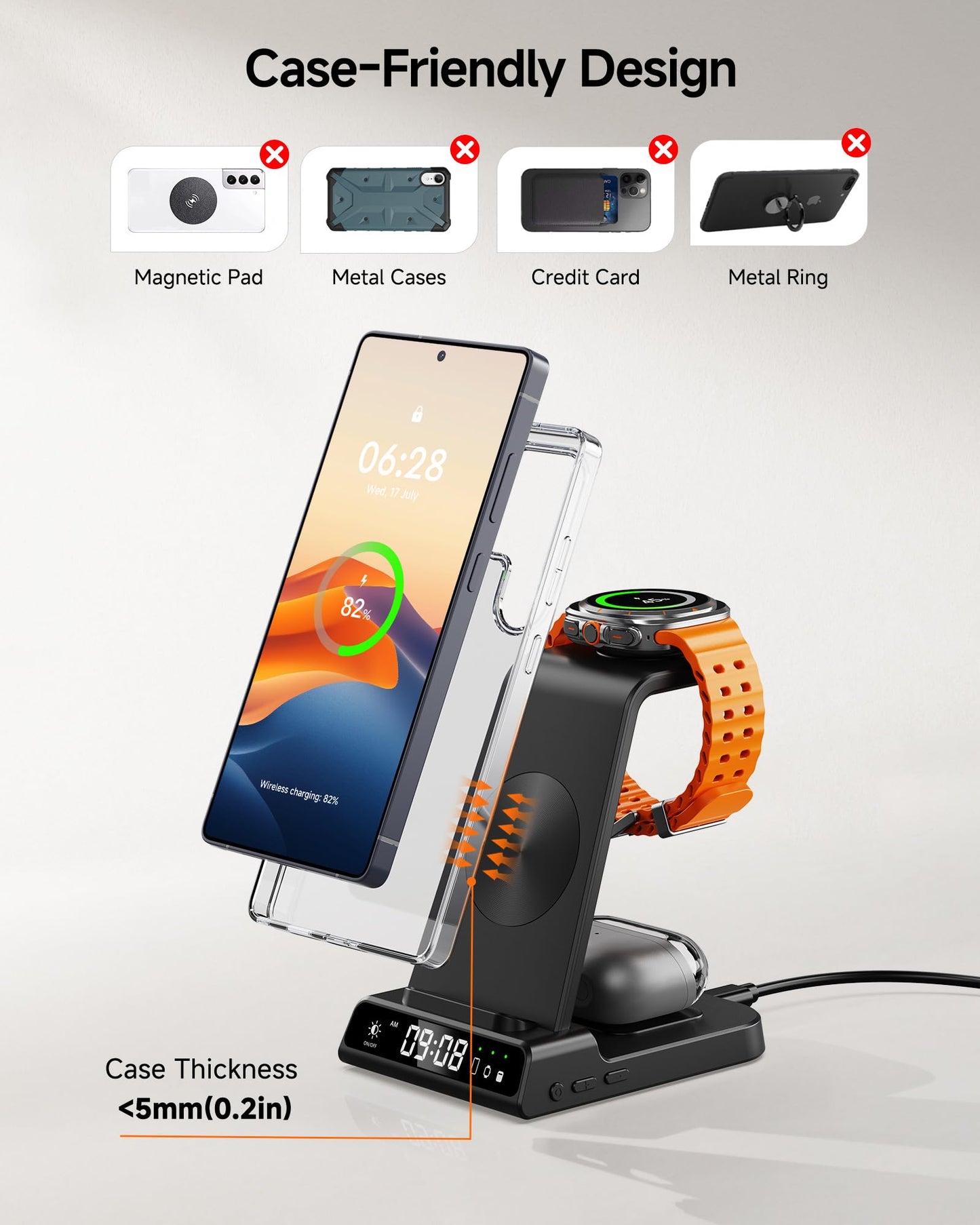 Wireless Charger for Samsung Devices, Wireless Charging Station for Galaxy S25 Ultra/S25+/S25/Z Fold 7/Z Flip 7/S24 Ultra/S23/S22, for Galaxy Watch 8 Classic/8/7/Ultra/6/5 Pro/5/4, Galaxy Buds3 Pro