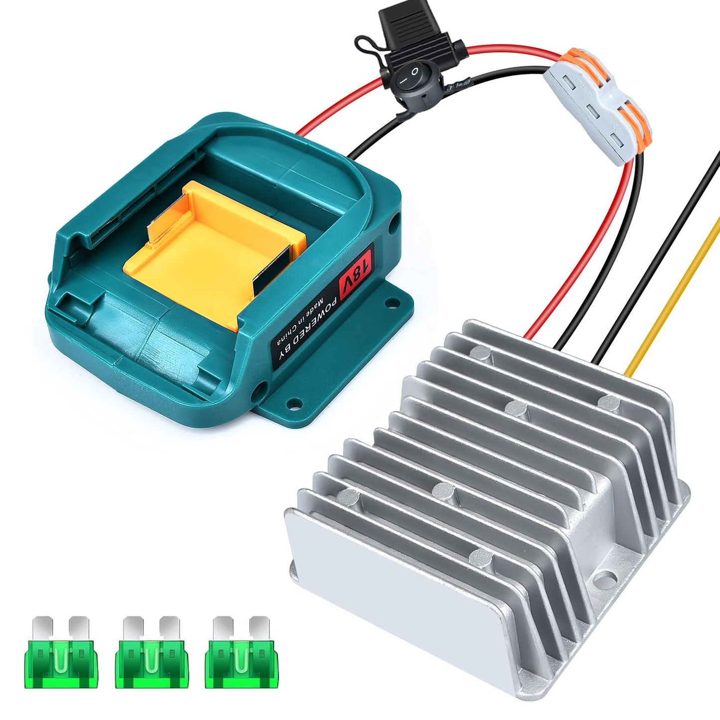 18V to 12V Step-Down Converter for Makita 18V LXT for Power Battery Adapter Wheel, DC 12V 15A 180W Buck Converter Regulator with 30A Fuse & Wire Terminal for Golf Cart RC Car Truck Light & DIY