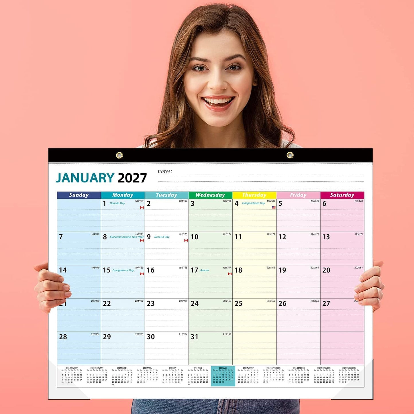 Large Wall Calendar 2026.7-2027.12: Desk Calendar 21.96 x 16.96 Inches,Large Desk Calendar Runs From July 2026 - December 2027 for Home Office Planning and Organizing Family Planner with Notes, Pocket (EU)