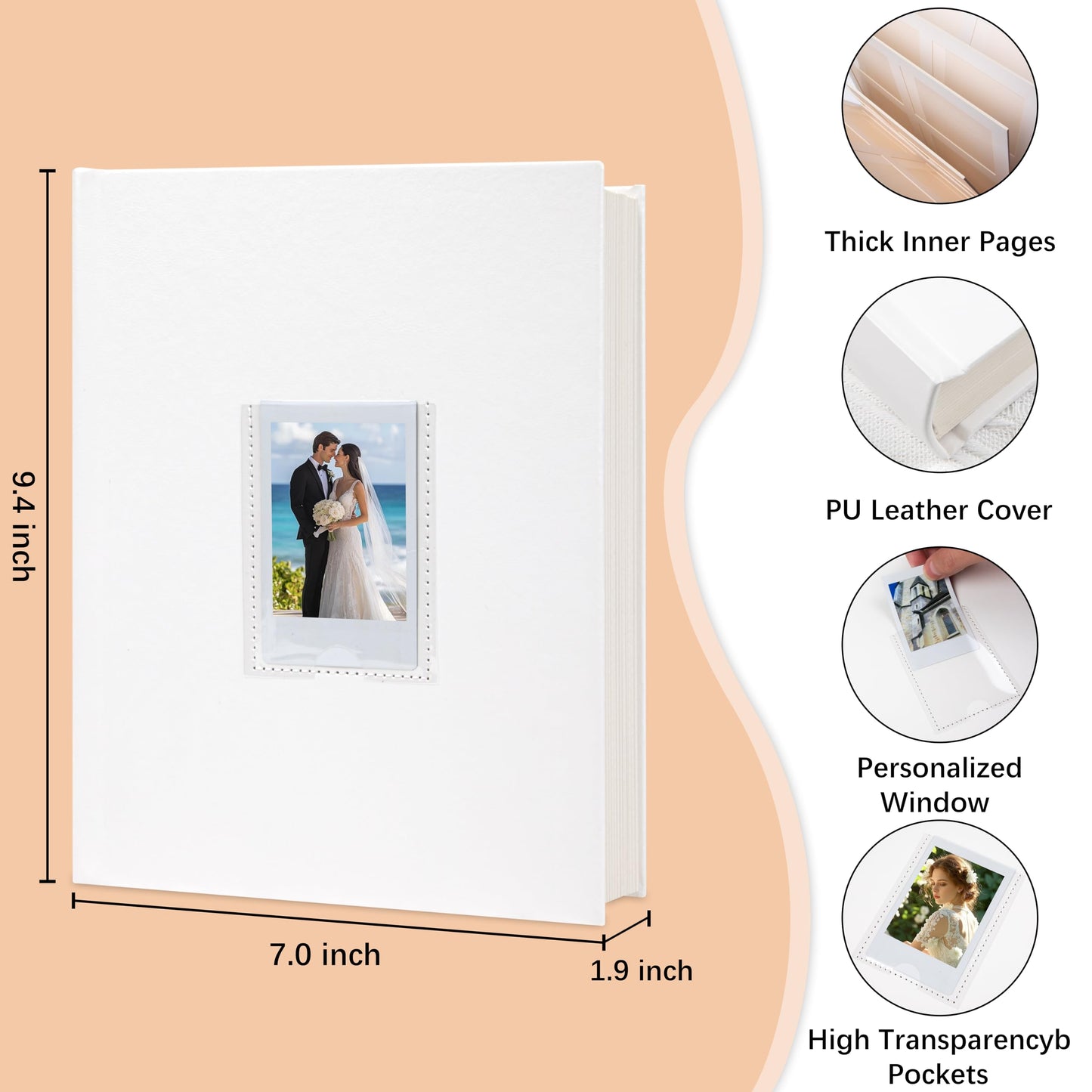 Ruibytree 128 Pockets Instant Mini Photo Album for 2x3 Pictures, Faux Leather Hardcover Fits Polaroid Photo Albums with Writing Space for Fujifilm Instax Mini Series Instant Film, White