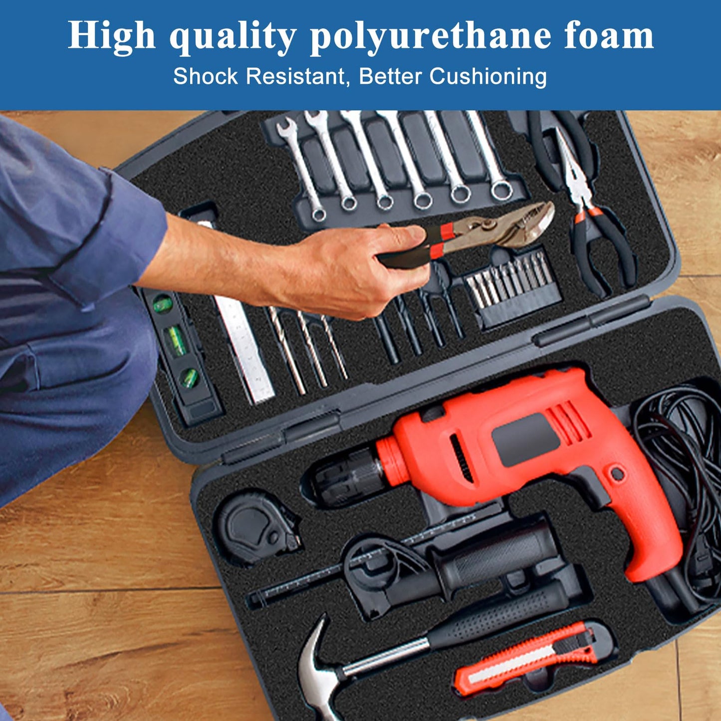 Acrux7 6 PCS Pick Apart Foam Insert, 16 x 12 inch in 2 Thickness (2 inch & 0.4 inch) Pre-Cut Tool Box Foam Polyurethane Padding Sheet for Board Game, Toolbox, Drawer, Pick and Pluck (Black)