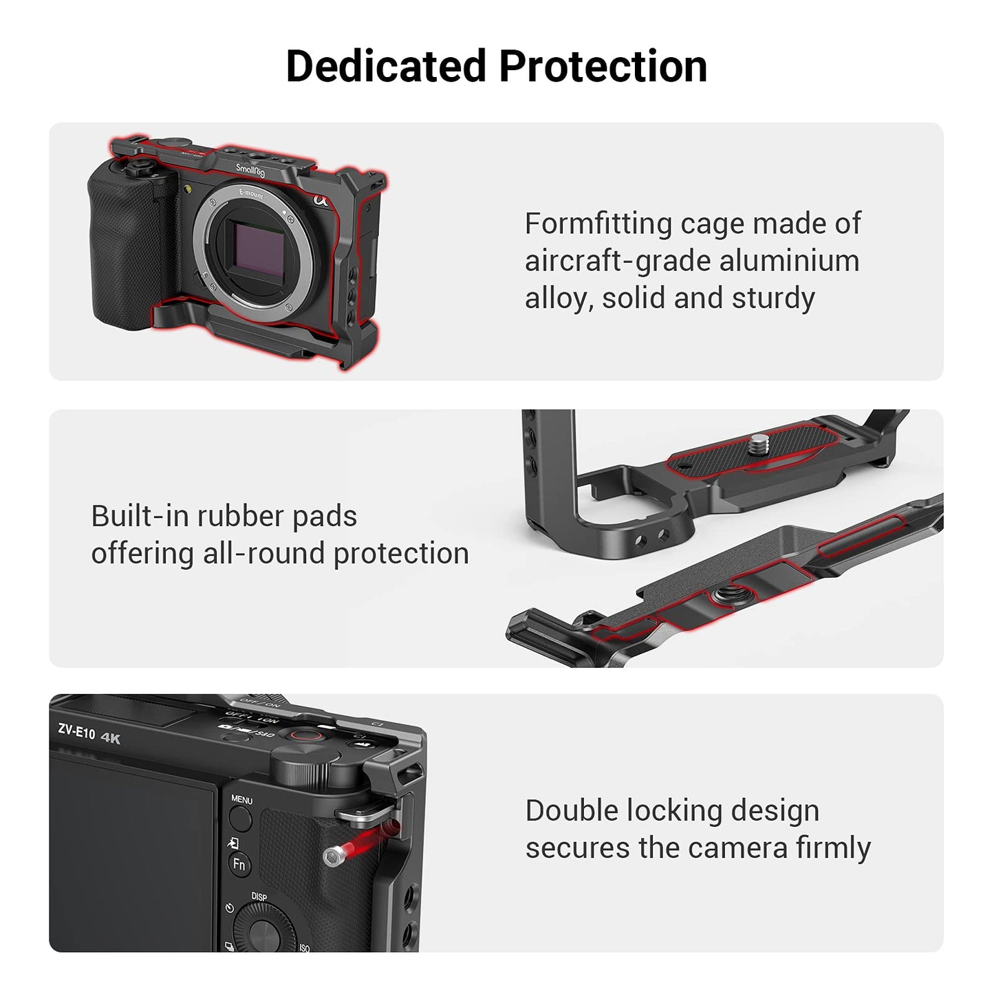 (Upgraded Version) SMALLRIG ZV-E10 Cage with Silicone Handle and Built-in Threaded Holes, Cold Shoe and Quick Release Plate for Sony ZV-E10-3538B