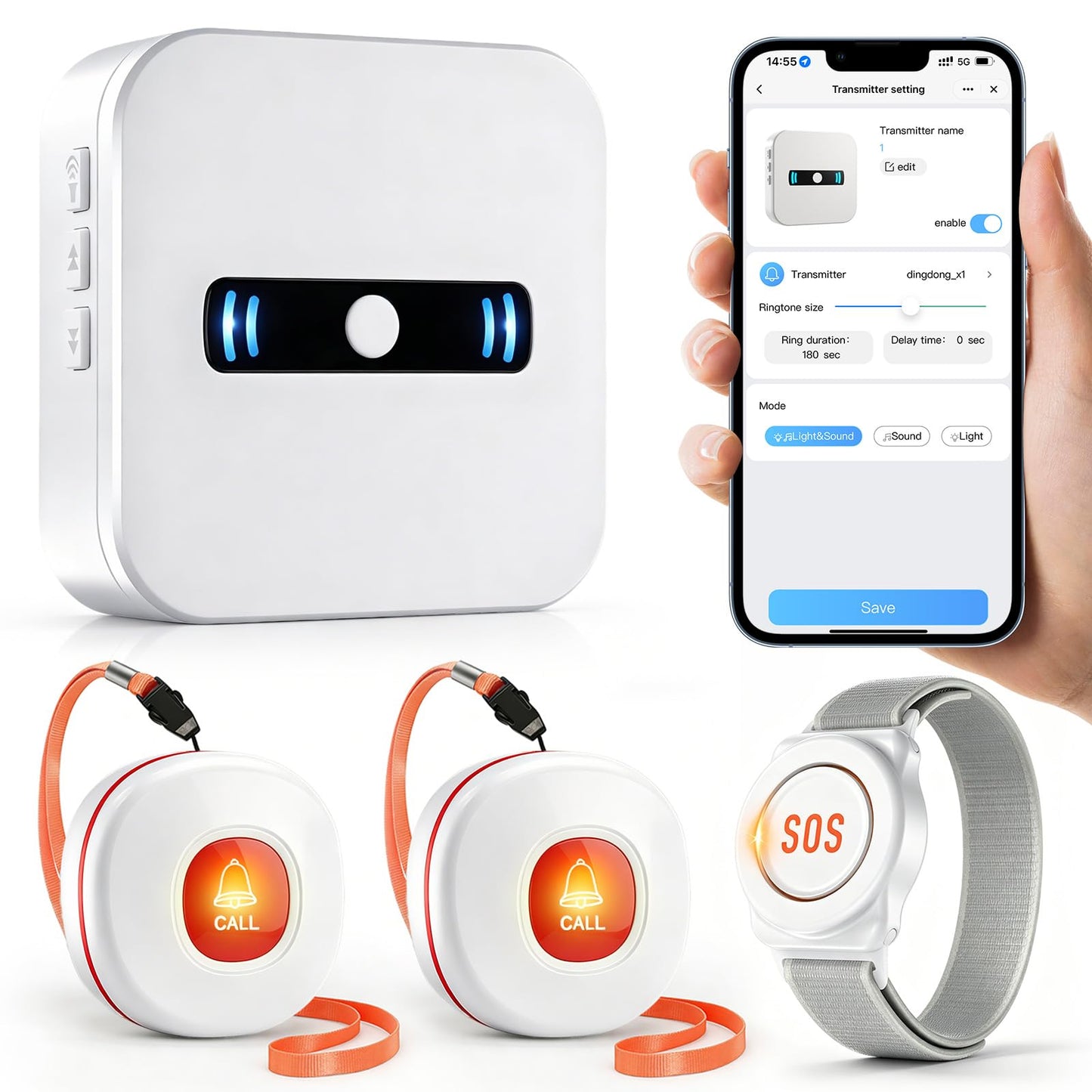 DAYTECH Emergency Button for Seniors at Home WiFi Smart Caregiver Pager Call Button with App Alert, Only Support 2.4GHz WiFi, 1 Receiver 3 Alert Buttons