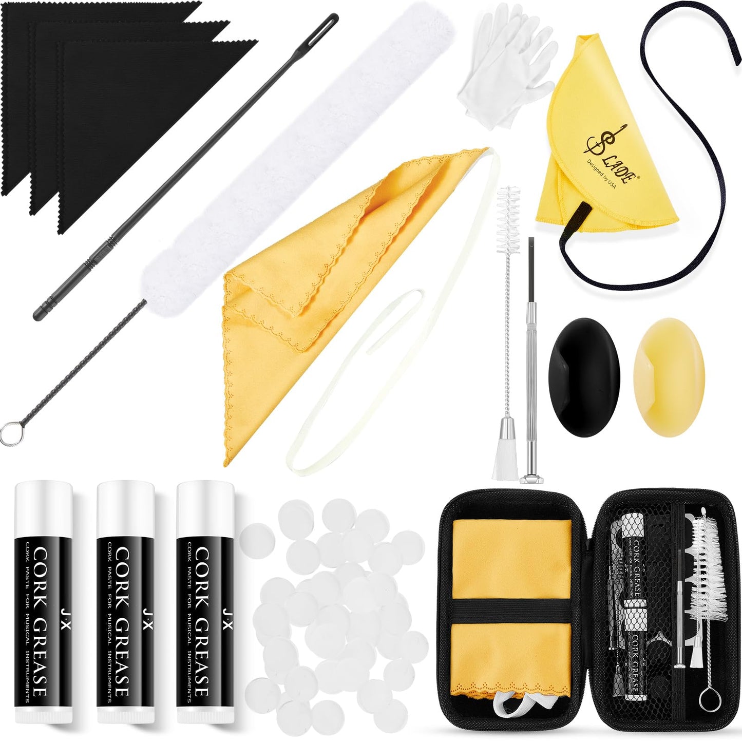 Vesici 40 Pcs Flute Cleaning Accessories All in 1 Flute Cleaner Maintenance Kit Care Kit with Brush Cleaning Rod Swab Plugs Thumb Rest Cushion(Yellow)