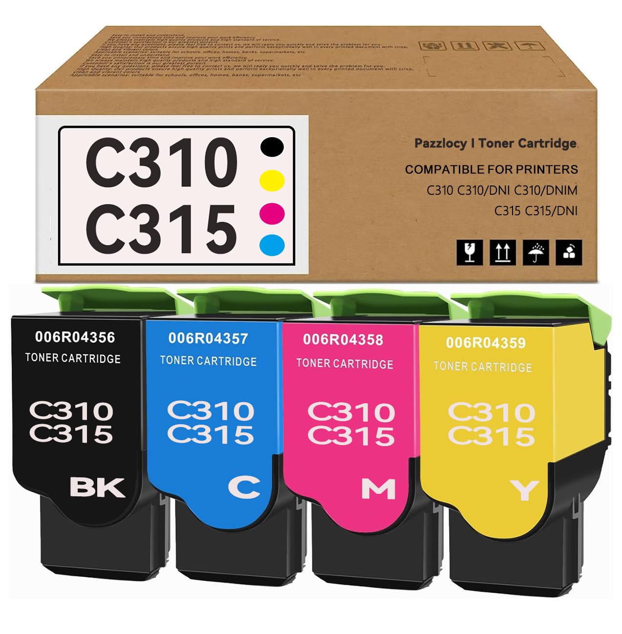 C310/C315 High Yield Toner Cartridge Compatible for Xerox 006R04356 006R04357 006R04358 006R04359 Replacement for Xerox C310 C310DNI C310DNIM C315 C315DNI Printer(4 Pack, Black,Cyan,Magenta,Yellow)