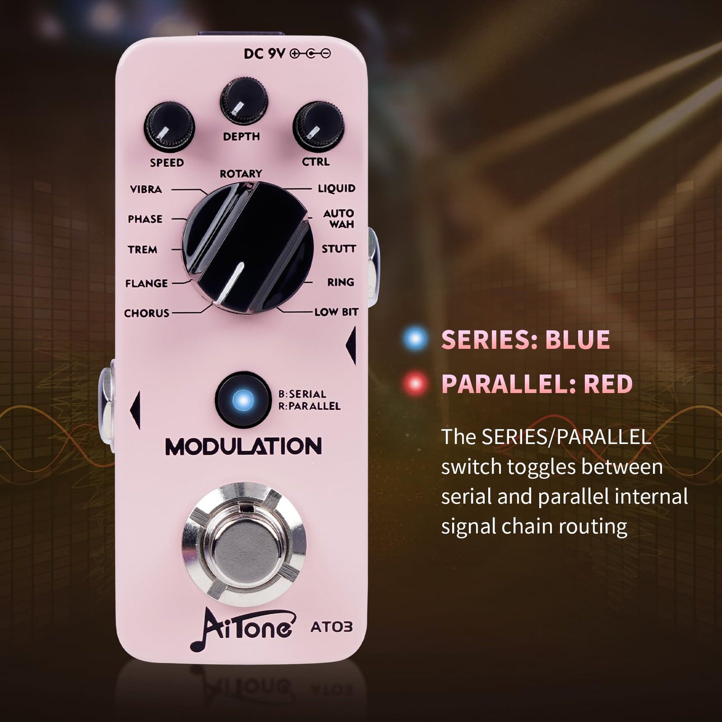 AITONE Modulation Pedal for Electric Guitar with Chorus Flanger Tremolo Phaser Vibrato Multi Digital Guitar Pedals 11 Modulation Modes (AT-03)