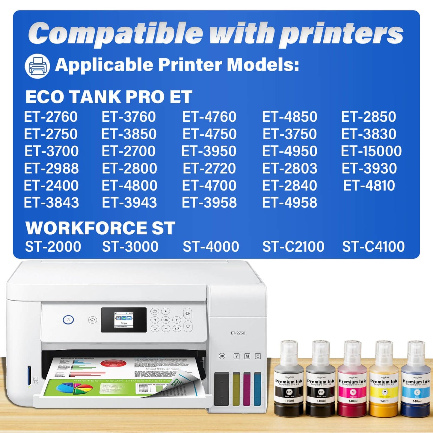 Compatible Ink Refill Bottles Replacement for T502 T522 ET-2760 ET-4760 ET-2800 ET-2850 ET-3850 ET-4850 ET-2720 ET-2803 ET-3760 ET-2400 ET-4800 ET-2750 ET-4750 ET-3750 ET-2988 Printer (2BK C M Y)