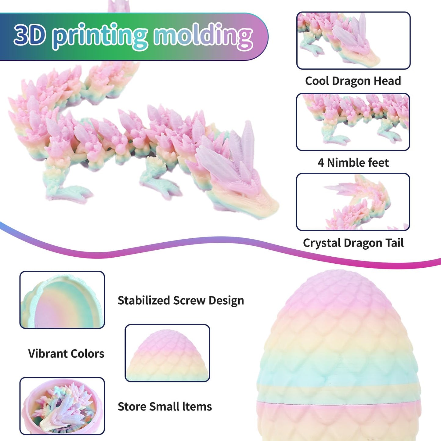 12Pcs 3D Printed Dragon Eggs with Dragon Inside, Easter Basket Stuffers Mini Dragons Egg Set, Surprise Mystery Easter Egg Fidget Toy, Articulated Crystal Toys for Kid Adults Desk Decor