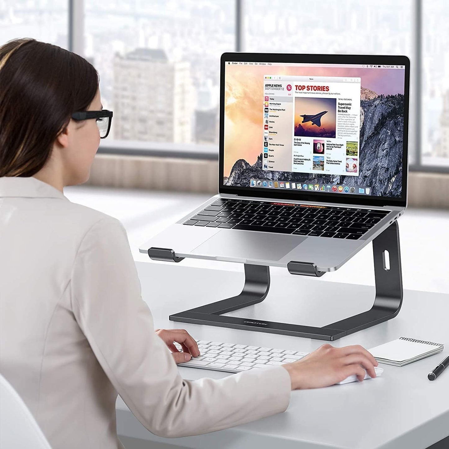 Laptop Stand, OMOTON Laptop Mount, Aluminum Laptop Holder Riser Stand for Desk, Compatible with MacBook Air/Pro, Dell, HP, Lenovo and All Laptops (10-15.6 inch),Black