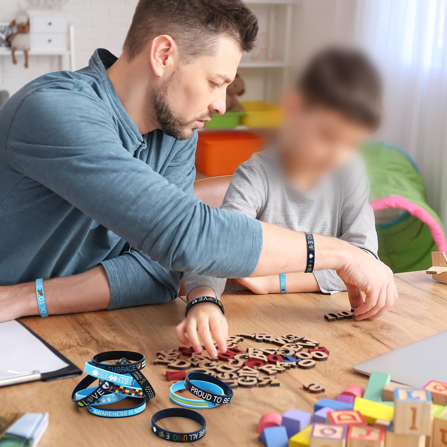 Syhood 200 Pcs Autism Awareness Bracelet Inspirational Autism Silicone Bracelets Colorful Puzzle Pieces Silicone Wristbands for Adult Gifts
