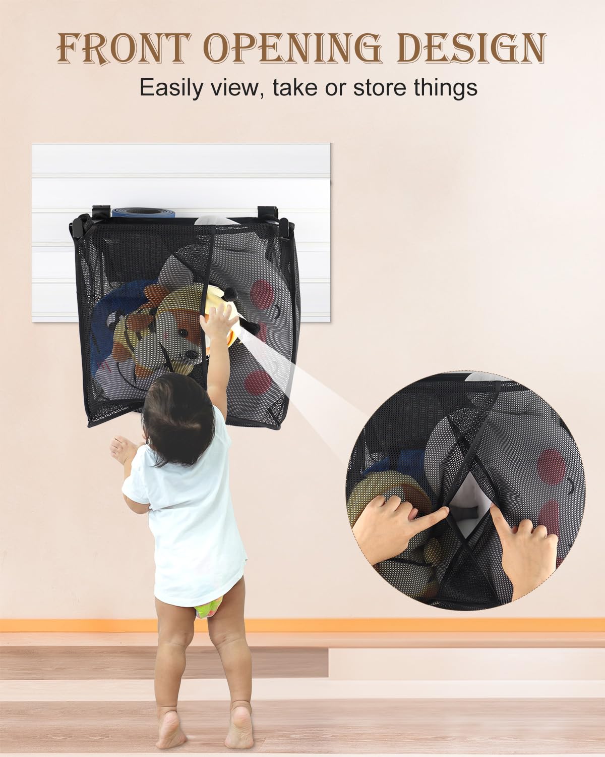 WENHUALI 2Pcs Mesh Slatwall Baskets Set with Metal Brackets, Large Storage Basket Hanging Mounted Storage Bins Slatwall Accessories for 3 Suspension Styles(16 x 10 x 16Inch)