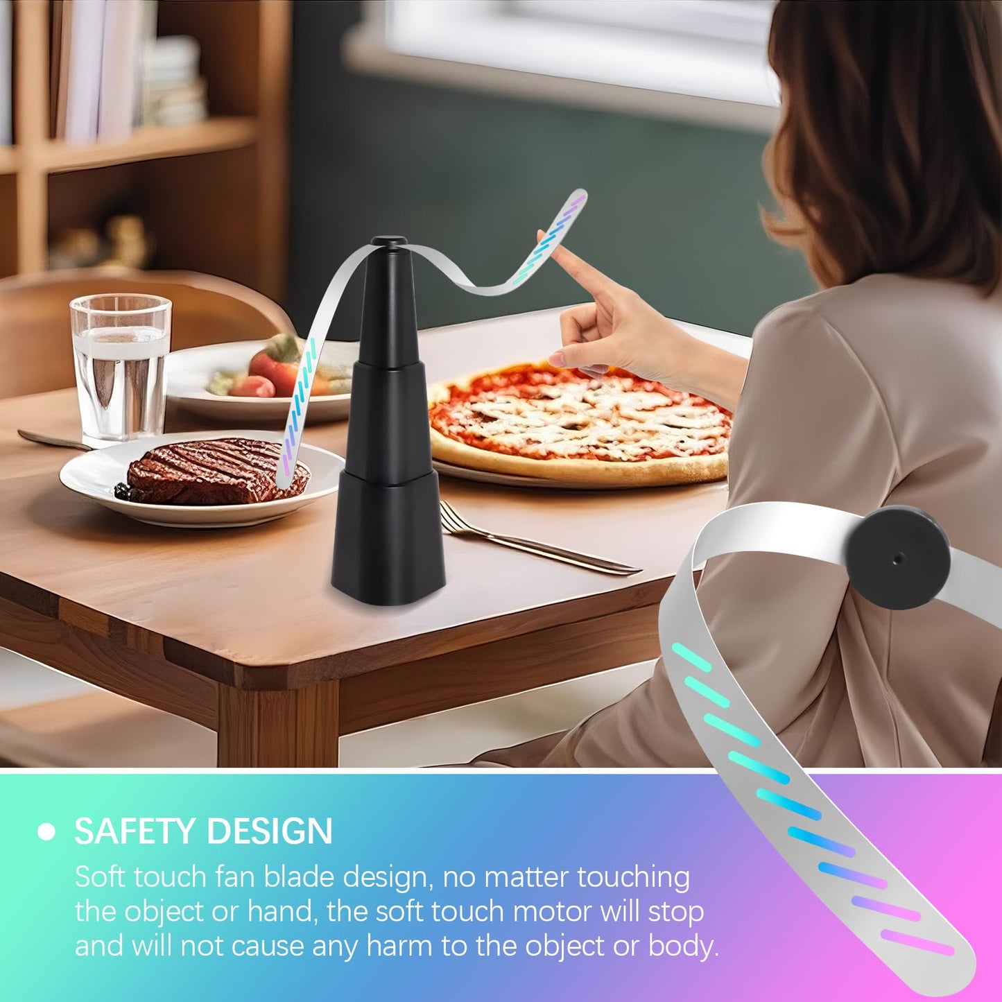 HKKDKTA Fly Fans for Tables, 4 Packs Indoor Outdoor Fan Portable with Holographic Blades, Batteries Powered Table Fan for Picnic, Party, Restaurant, Kitchen and BBQ