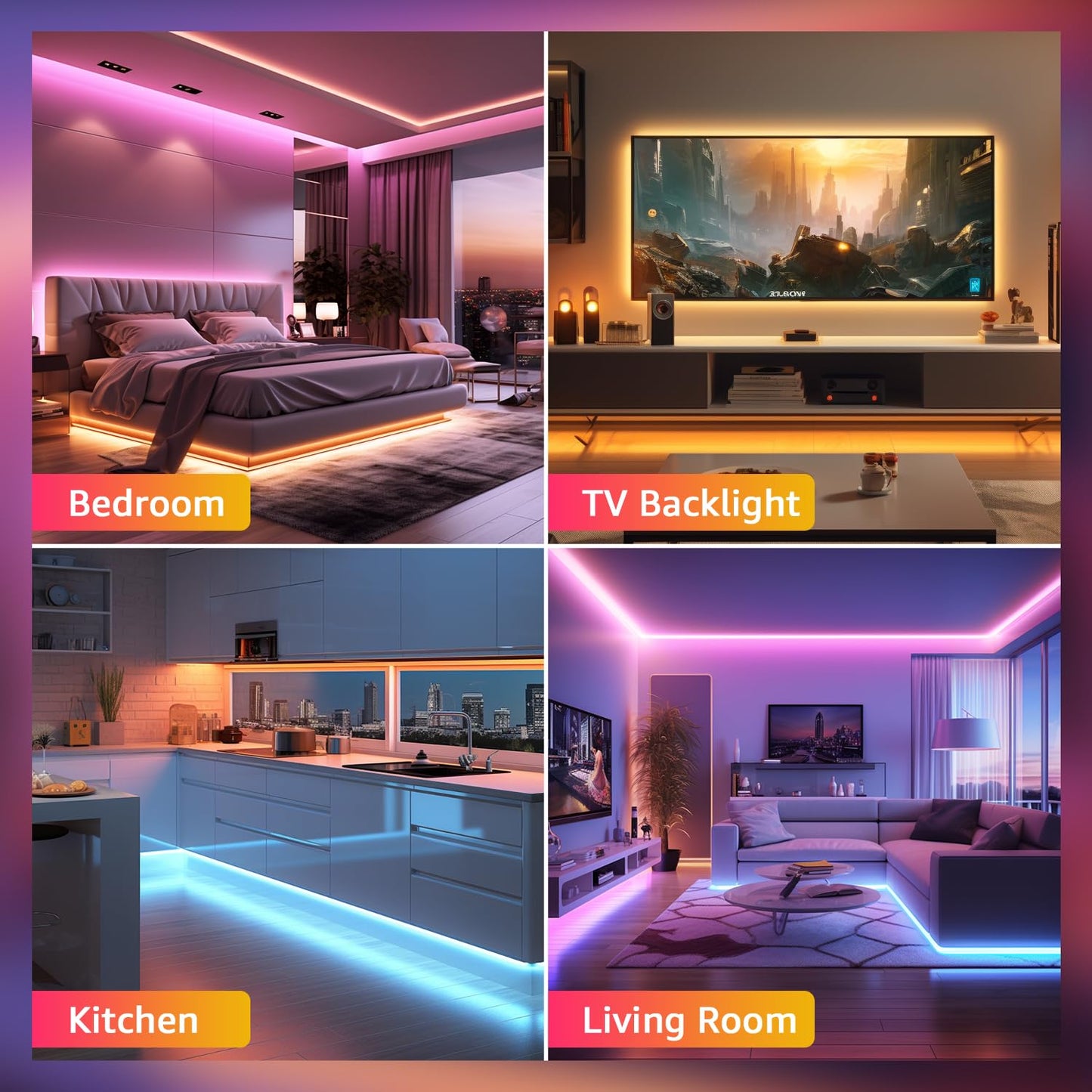 Lepro LED Strip Lights, 65.6ft Music Sync LED Lights Strip with Remote, RGB Color Changing Light Strip for Bedroom, Living Room, Kitchen and More, 32.8ft*2