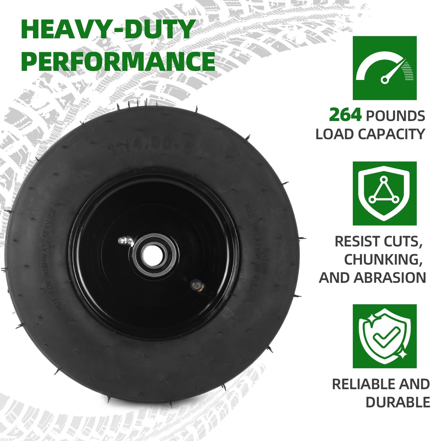 AR-PRO (2-Pack) 11x4.00-5 Tire and Wheel Assembly, 11x4-5 Lawnmower Tire (4-Ply) and Rim with Tube, 3.4”-4”-4.5”-5” Centered Hub with 3/4” Bushing, Universal Lawn Mower/Yard Tractor Turf Tires