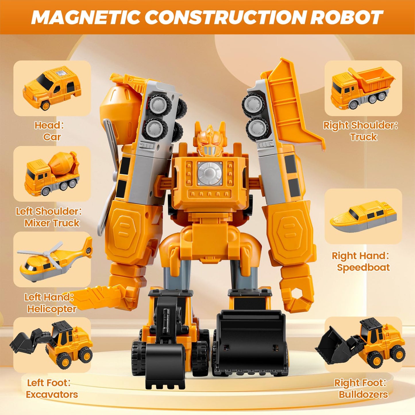 SJYN Magnetic Transform Engineering Car Assembled Toys with Storage Box, Toys for Toddlers Kids Magnetic Blocks, Construction Vehicle Magnetic Building Sets Ages 3-8 (35 Pieces)