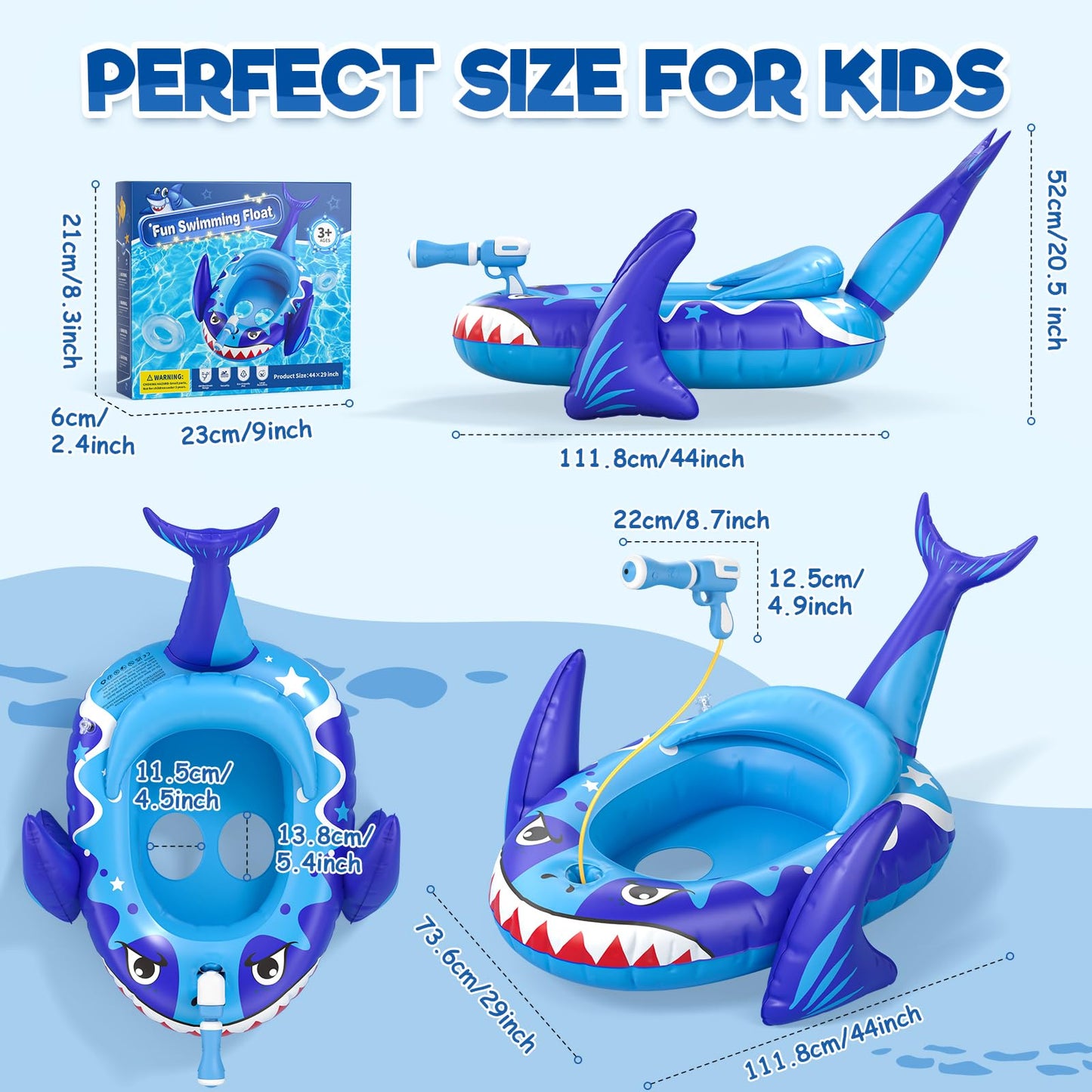 AZDYJL Pool Floats for Kids with Water Gun, Shark Toddler Inflatable Pool Toys for Kids Age 3-8 Years Old, Summer Outdoor Water, Beach, Swimming Pool Toys Gift for Boys and Girls