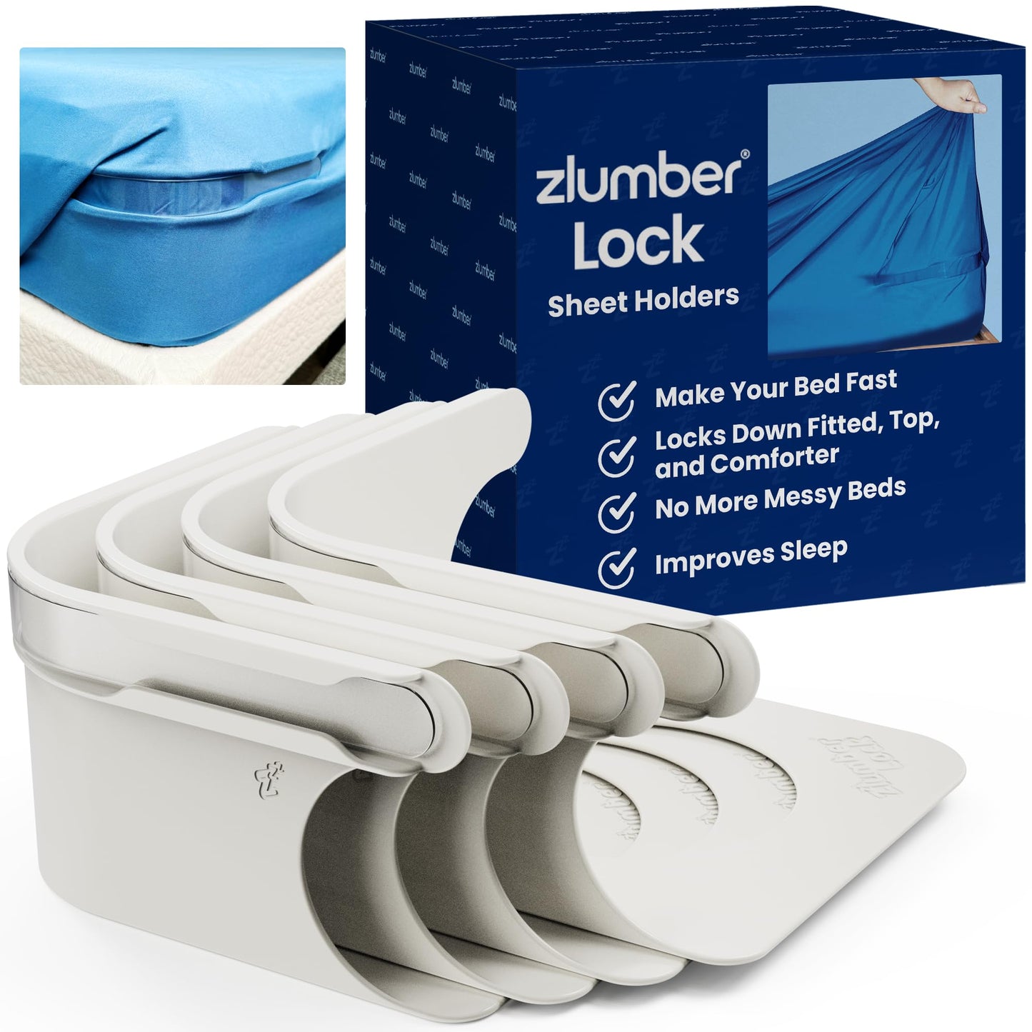 ZlumberLock Bed Sheet Holder - Sheet Holders for Corners with Heavy-Duty Mattress Straps - Fitted Sheet Holder, Universal Fit, Easy One-Time Installation