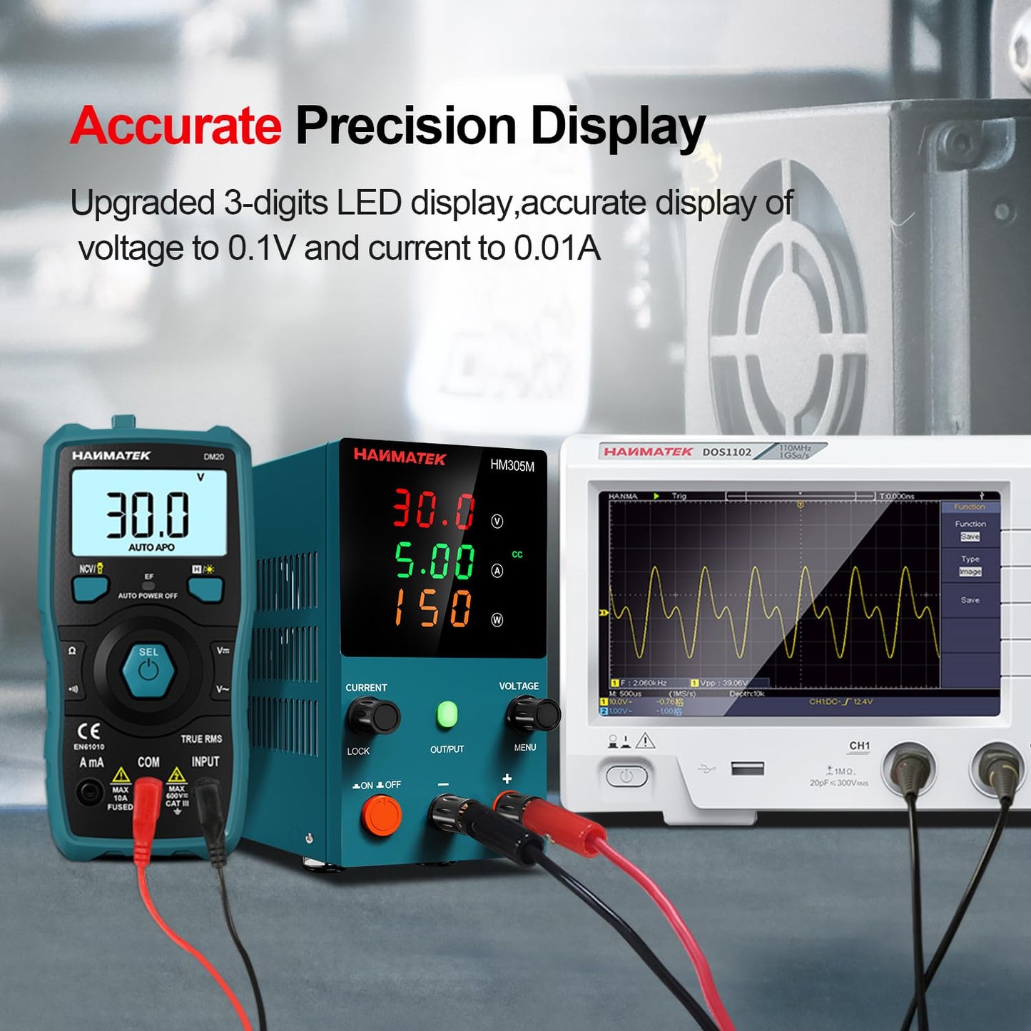 HANMATEK DC Power Supply Variable, 0-30V 0-5A Adjustable Switching DC Regulated Bench,CC CV Mode,Power Supply with High Precision 3-Digit LED Display Value HM305M