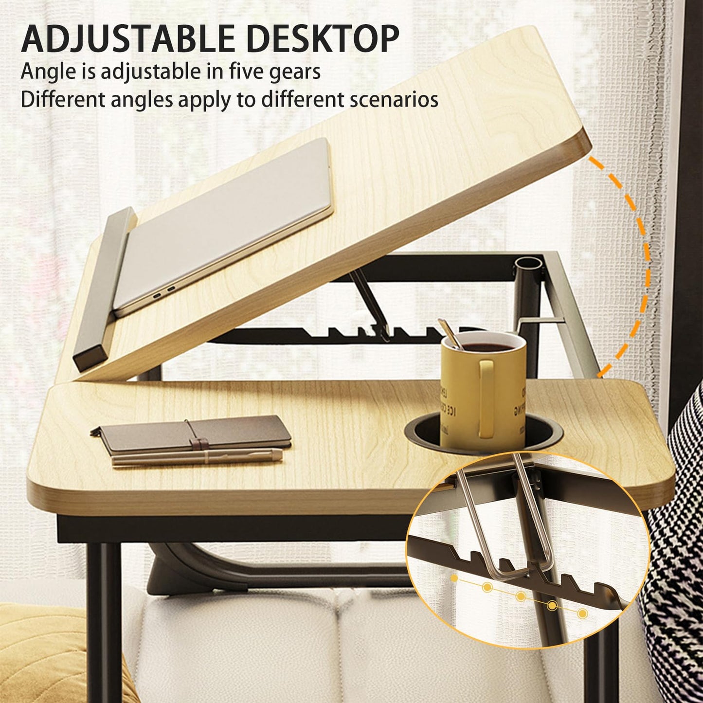 Laptop Desk for Bed, Adjustable Laptop Stand with 5 Adjustable Angles, Portable Lap Tray Table with Cup Holder, Laptop Bed Desk Tray for Working Writing Reading