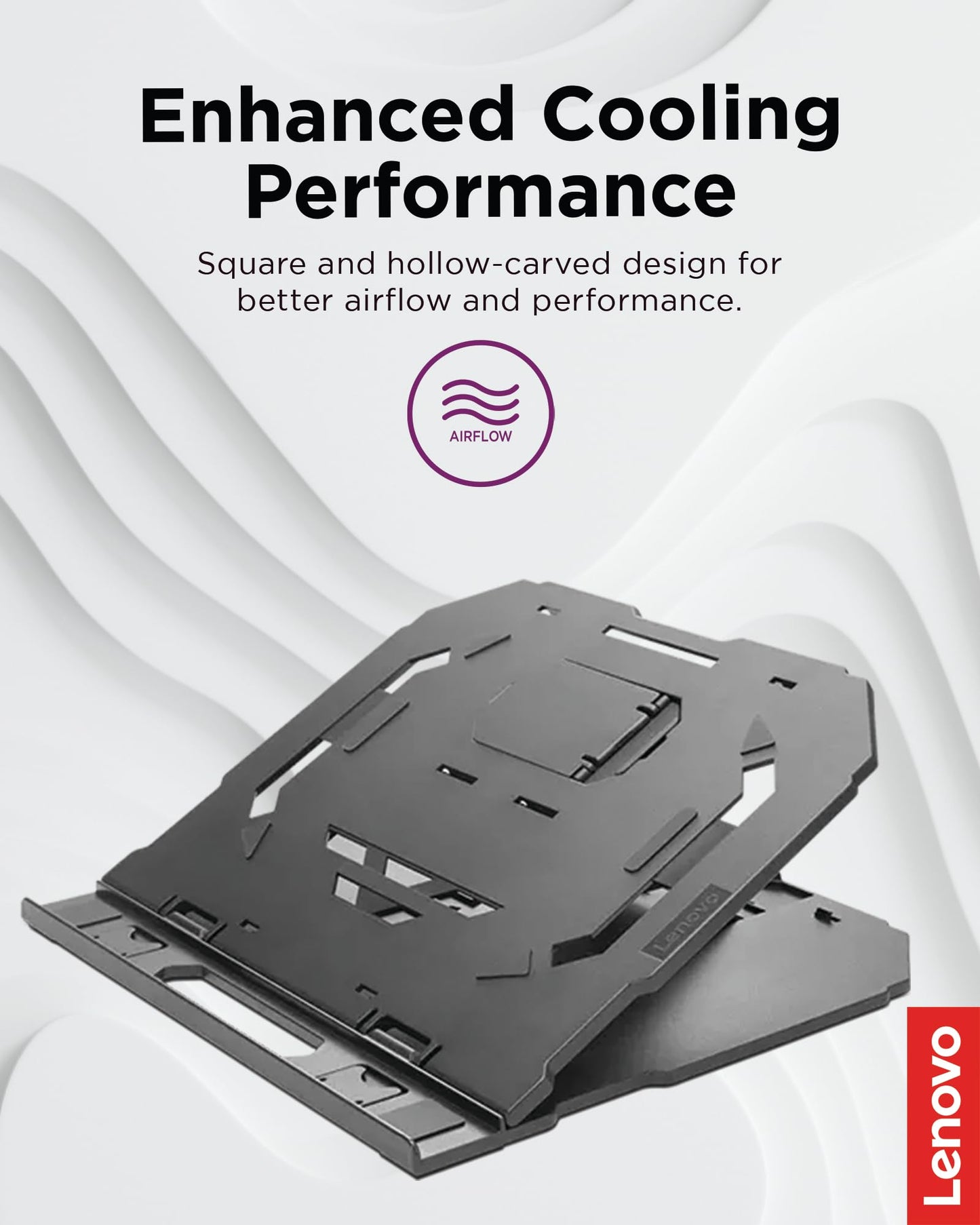Lenovo 2-in-1 Laptop Stand, Ergonomic, 10 Adjustable Tilt Angles, Ventilated, Non-Slip, Portable, GXF0X02619, Black