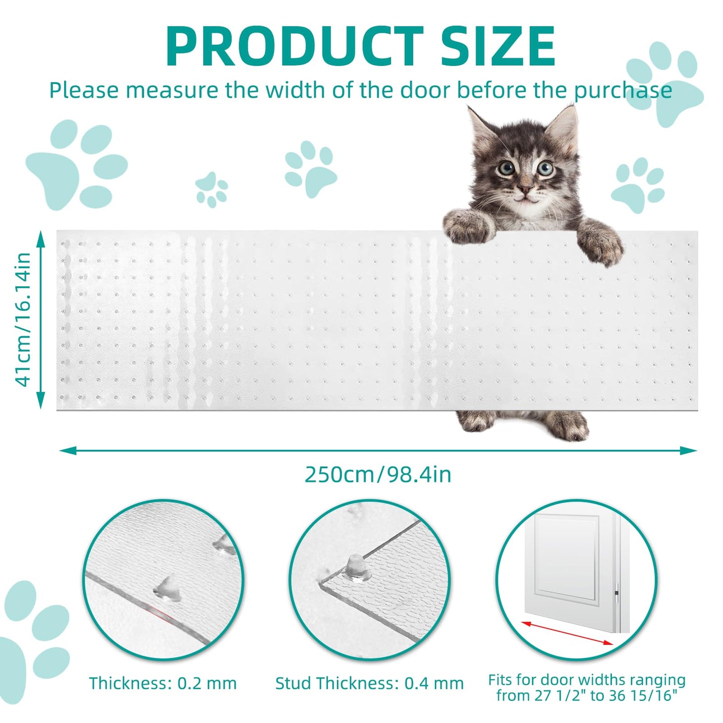 KHS 8.2FT Plastic Carpet Protector for Pets, Carpet Scratch Stopper, Non-Slip Doorway Protector Cat, Easy to Cut Cat Scratch Mat, Plastic Runners to Protect Mat