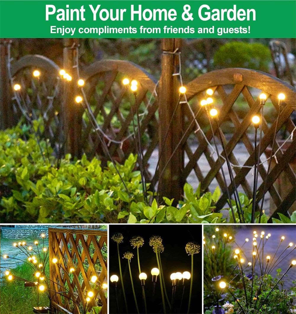 SIOTMERA 4Count Solar Lights Outdoor Waterproof IPX5, Solar Garden Lights, Wind Swaying Firefly Lights, Christmas Lights Outdoor, for Yard Lawn Pathway Decoration Lighting, 6LED WarmYellow