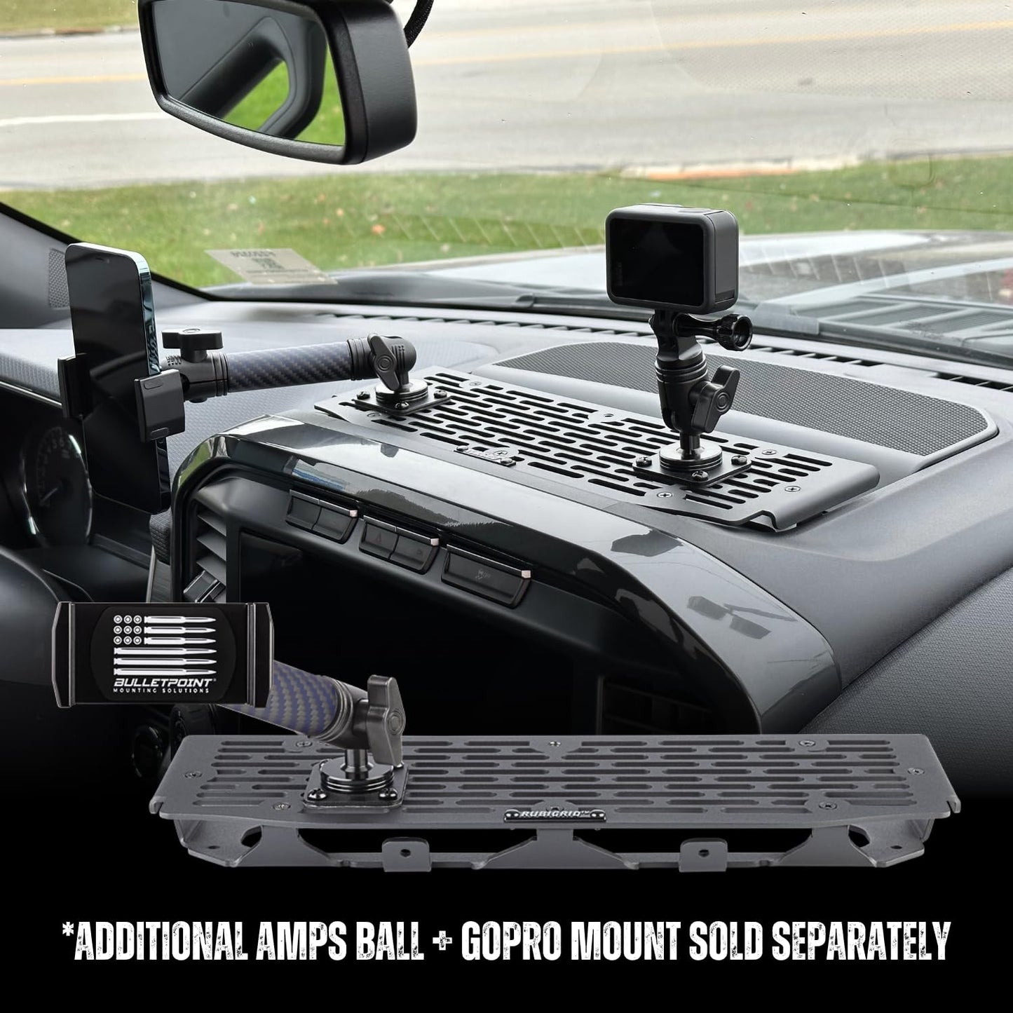 Bulletpoint RubiGrid Metal Dash Mount Phone Holder & Action Camera Mount Compatible with 2021-2025 Ford F-150 and 2021-2023 Ford Raptor