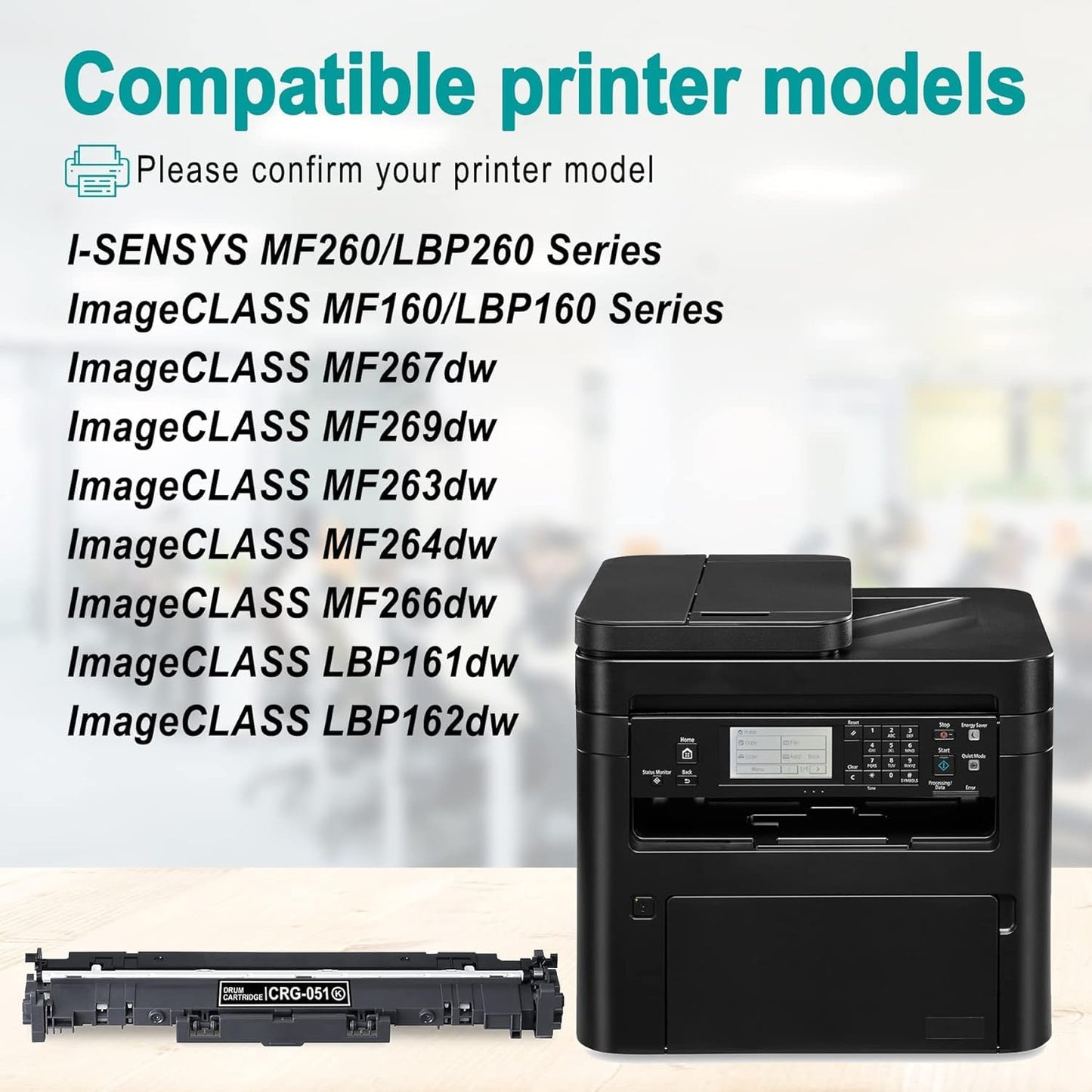 1-Pack 051 Drum Unit (No Toner Cartridge) : Cartridge 051 Black (2170C001) Replacement for Canon 051 ImageCLASS LBP161dw MF263dw MF264dw MF266dw Printer