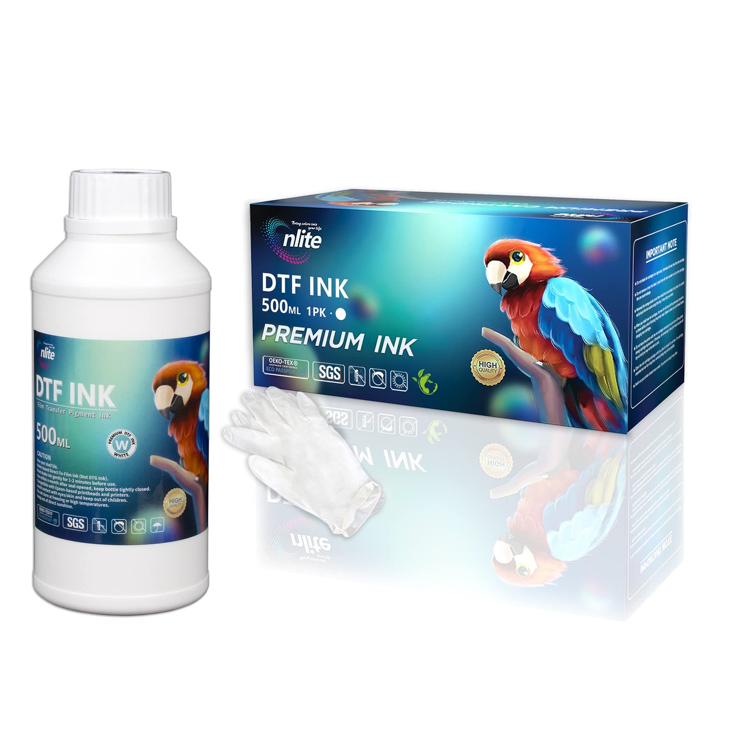 Enlite Premium DTF White Ink for DTF Heat Transfer Film Printing, Used for Epson Printhead L1800 L805 R1390 4720 I3200 XP600 DX7 DX5 5113, Great Fluency, Whiteness and Covering Rate, 16.9oz