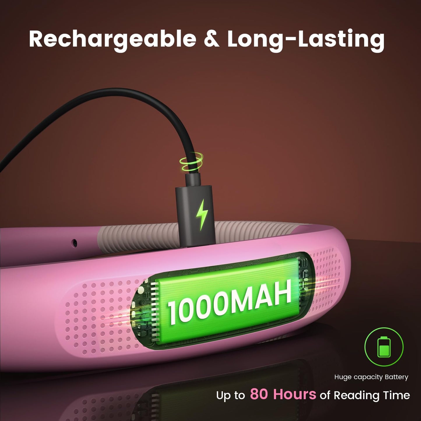 Glocusent Book Light, 3 Color Temperatures Reading Light, Bendable Neck Light, 80 Hrs Lasting Rechargeable Book Light for Reading in Bed, Knitting, Camping, Repairing, Avid Reader Gift