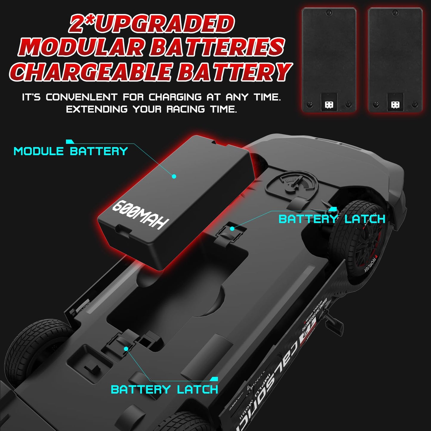 Remote Control Car RC Drift Car 1:16 Scale 4WD RC Car with LED Lights 2.4GHz 30km/h RTR High Speed Racing Sport Toy for Adults Boys Girls Kids Gift 2Pcs Rechargeable Battery