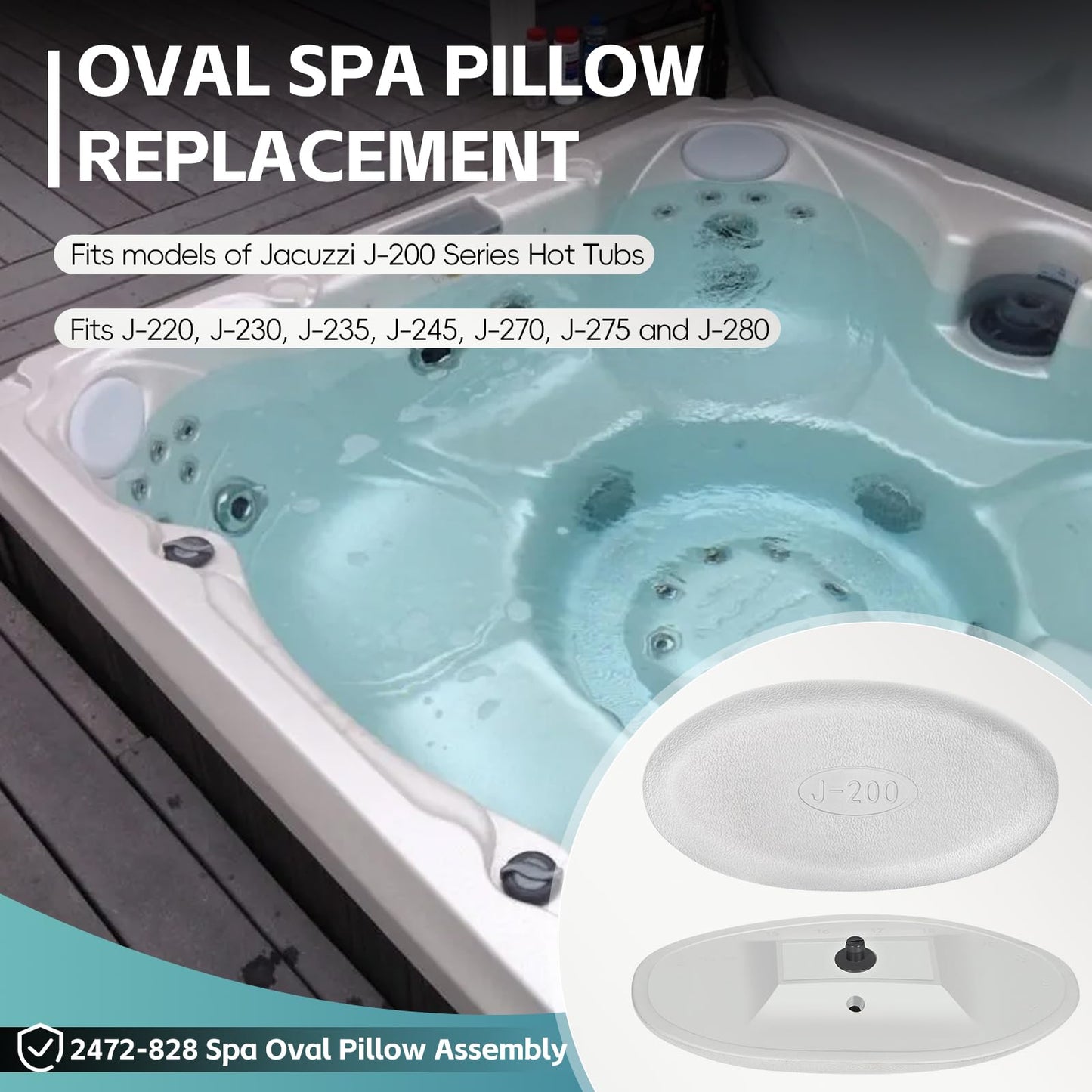 2 Pack 2472-828 Oval Spa Pillow for 2008+ Jacuzzi J-200 Series Hot Tubs J-230 J-235 J-245 J-270 J-275 J-280 Hot Tub Headrest Replacement Pillow