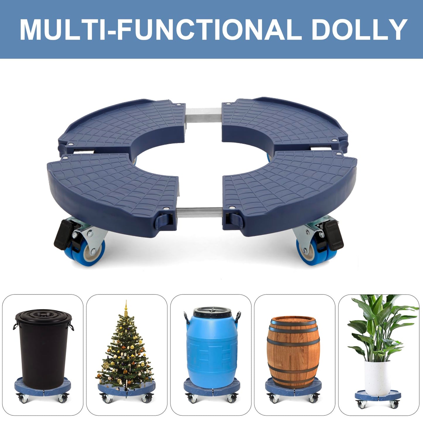 W B D WEIBIDA Plant Stand with Wheels Heavy Duty, Adjustable 15-21" Plant Caddy with Casters, Rolling Round Dolly, Large Potted Planter Cart Dolly for Flower Pot Outdoor Indoor, Blue