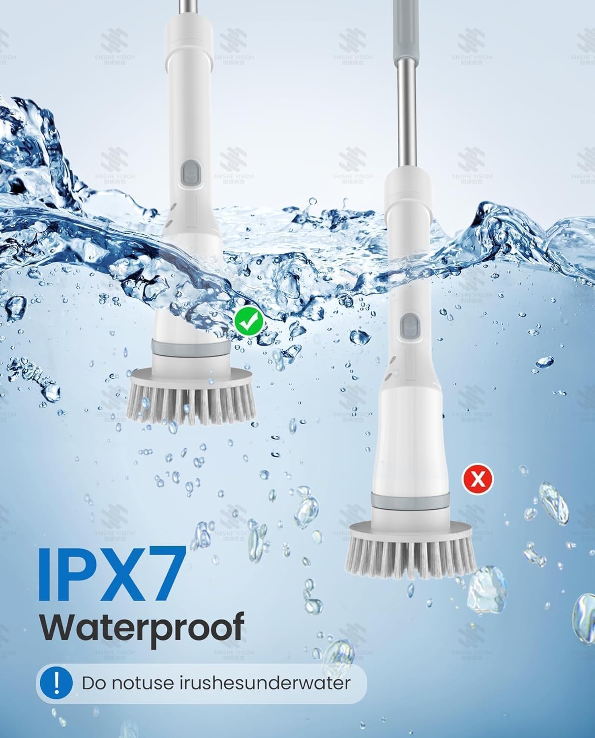 Lichffy Electric Spin Scrubber, Cordless Power Scrubber with 47" Extendable Handle & IPX7 Waterproof, 2-Speed 480RPM Cleaning Brush for Shower Floor, 6 Replaceable Brush Heads, Beginner, White-oa2.
