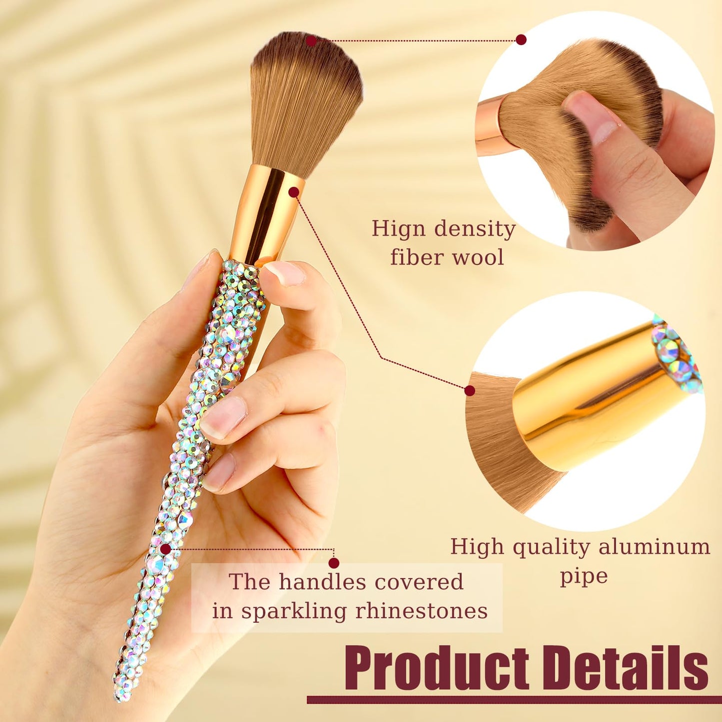 13 Pieces Rhinestone Makeup Brushes Set Bling Crystal Professional Face Cosmetics Blending Liquid Foundation Powder Concealer Eye Shadows Make up Beauty Tool Glitter with Holder (Silver, Yellow)