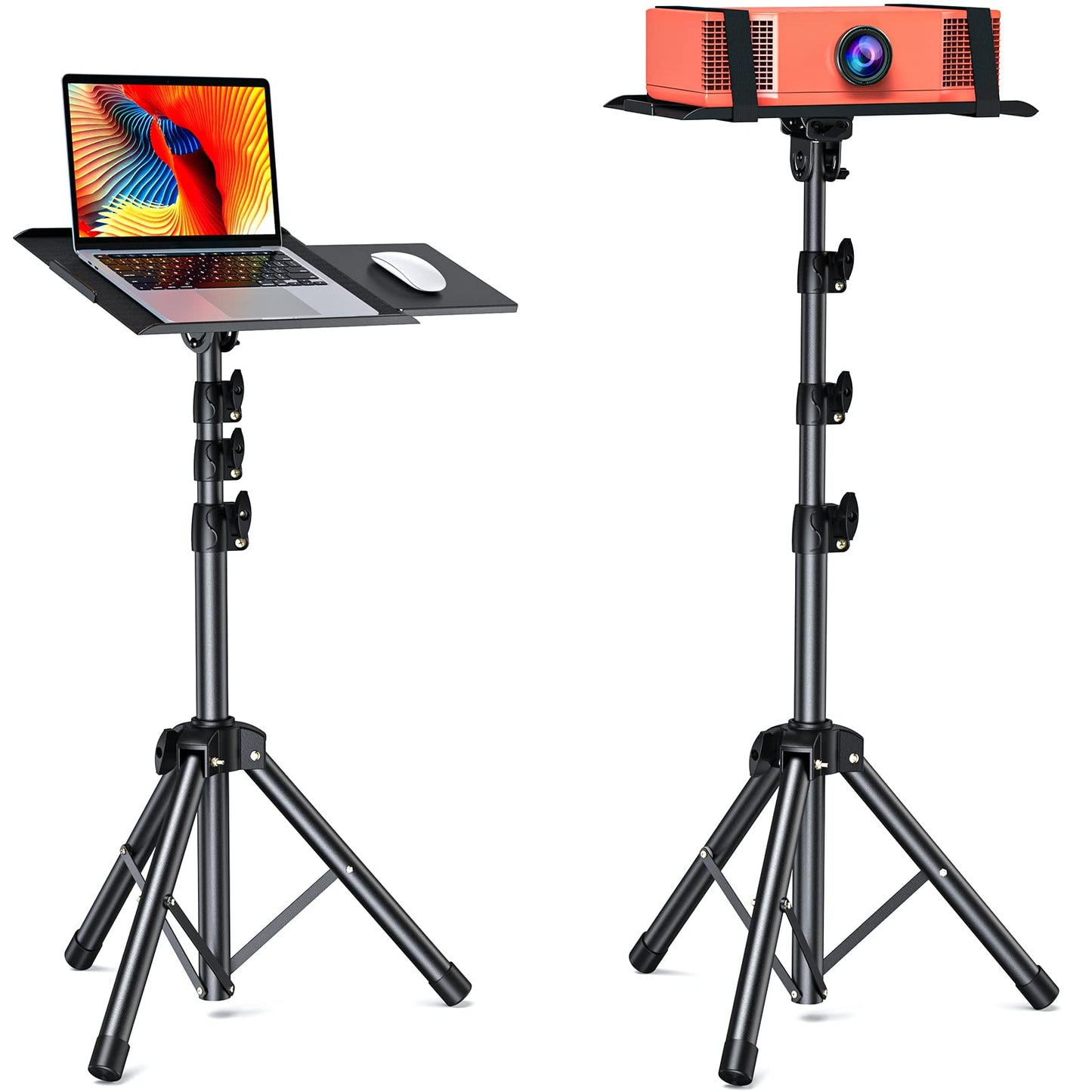 AMADA Projector Stand with tilt, Foldable Projector Tripod Stand, Multipurpose Laptop Stand with Removable Mouse Tray, Adjustable Height 25-63 inch, AMPS03