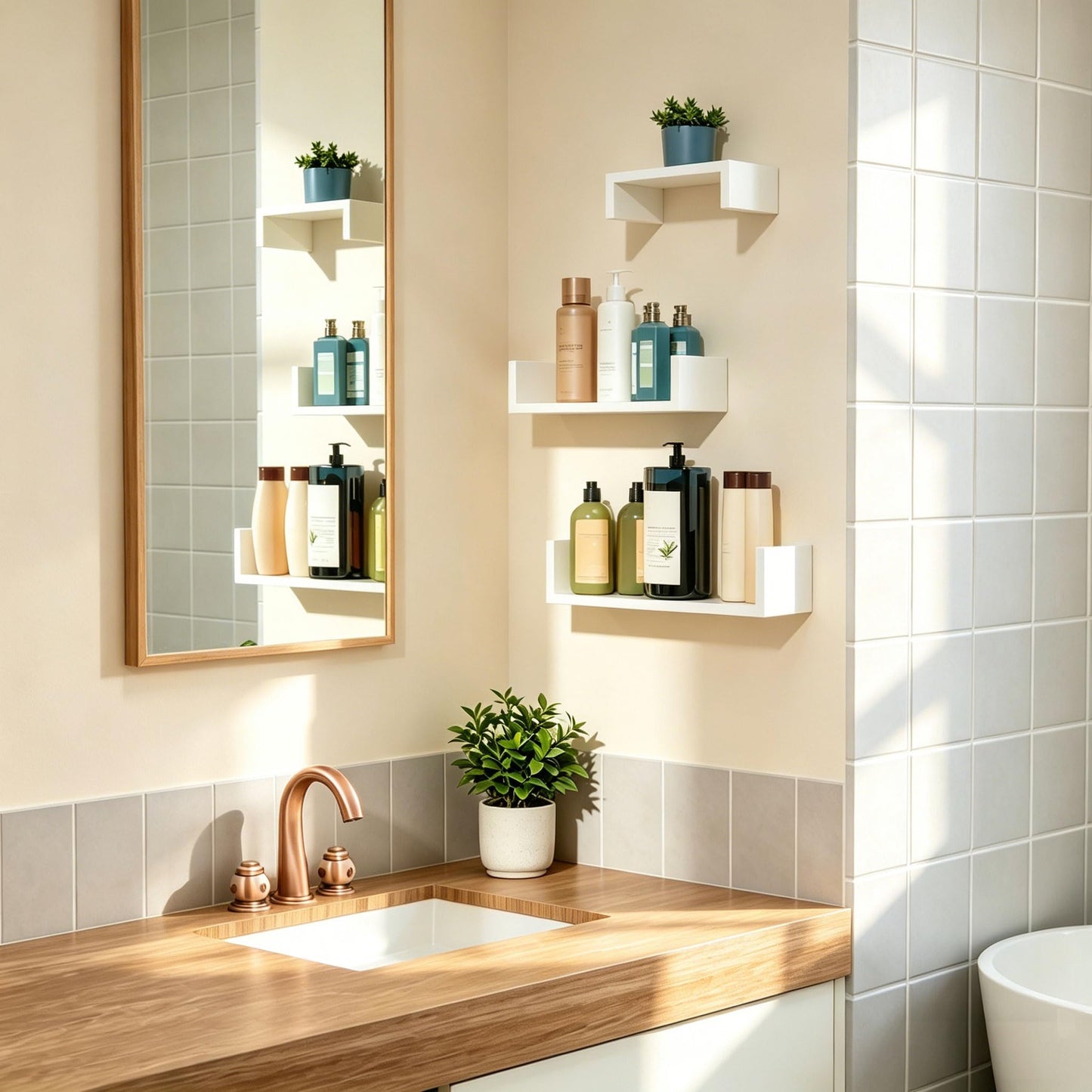 SRIWATANA Floating Shelves Wall Mounted, Solid Wood Wall Shelves, White