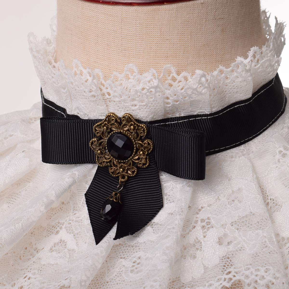 BLESSUME Lolita Neck Collar Elizabethan Ruff Gothic Lace Neck Ruff Collar (White 2)