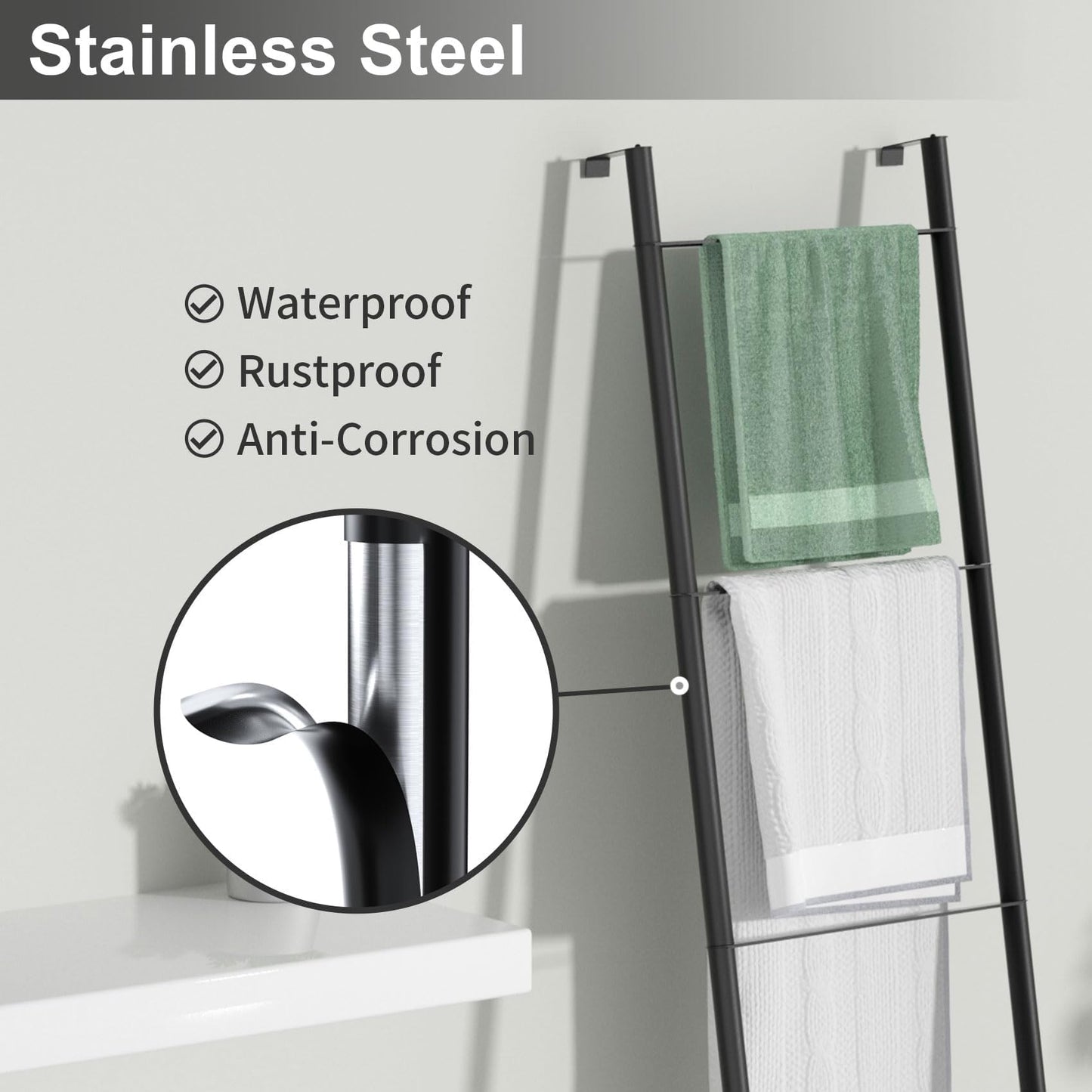 Pickpiff Black Metal Blanket Ladder - Free Standing Wall Leaning Ladder Towel Rack for Decorative Bathroom, Living Room, Kitchen, Holder for Towels, Blankets, Quilts(4-Tiers, Black)