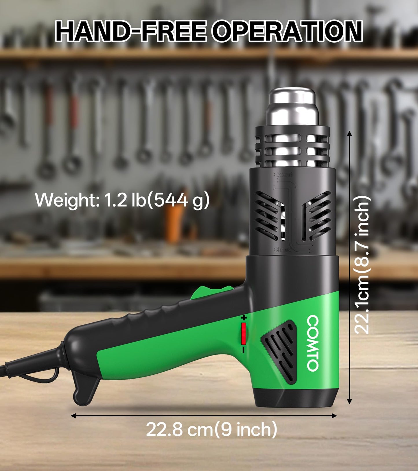 COMTO 1800W Industrial Heat Gun, Fast Heating 122℉-1202℉ Variable Temperature Control Overheat Protection 2 Speed Air Flow with 4 Nozzles for Crafts, Shrinking Tubing, Vinyl Wrap (SG-1004)
