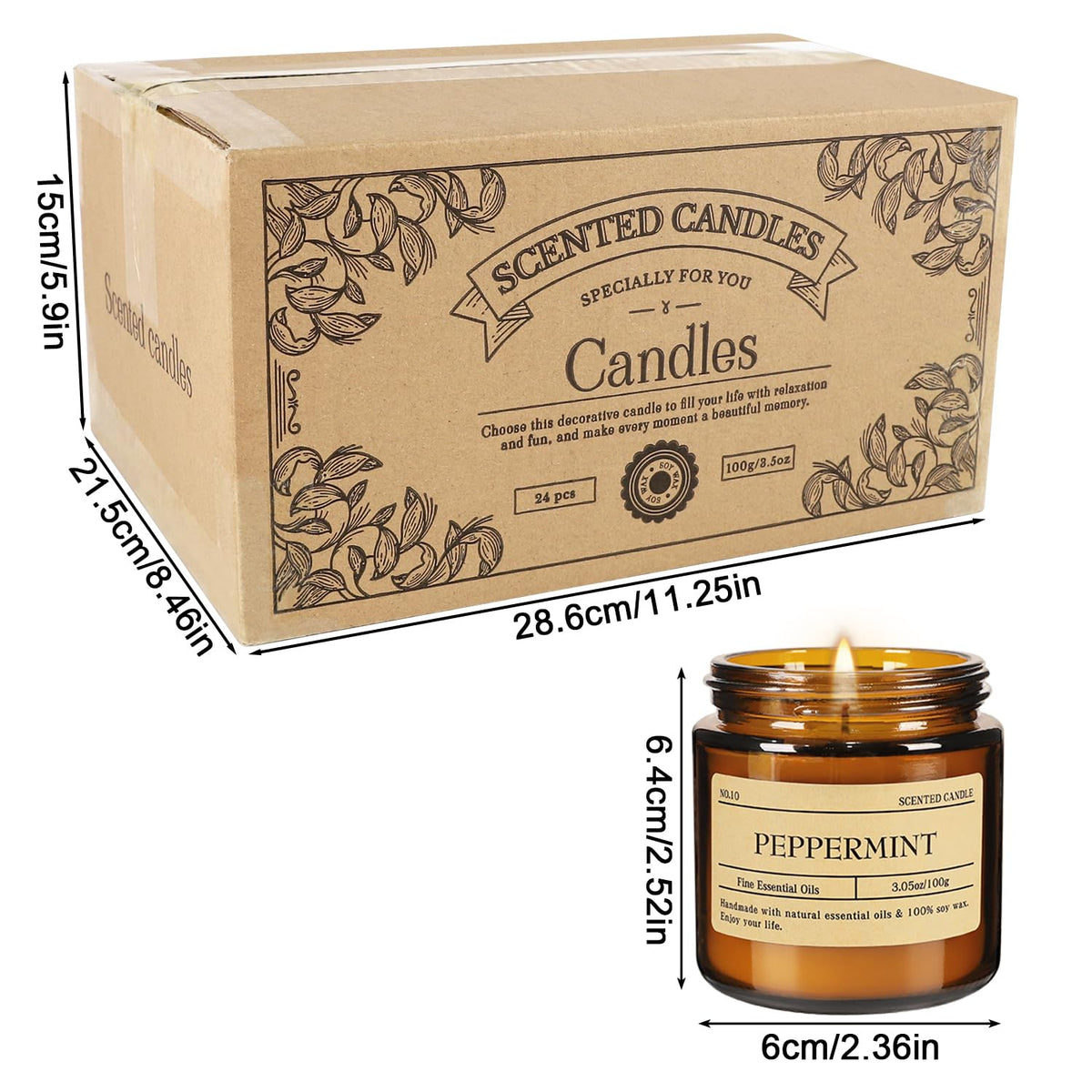 CLTNIKET 24-Pack 3.5oz Amber Jar Scented Candles Set - Natural Soy Wax & Essential Oils Aromatherapy Candles for Mother's Day, Yoga, Home Scene & Gatherings