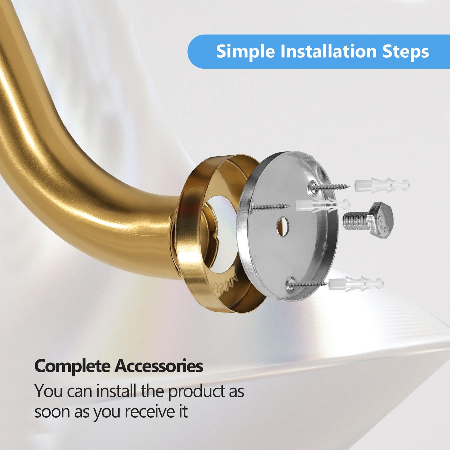 Rackickyer Shower Grab Bar, 2 Pack 24 Inch Gold Bathroom Safety Bar, 1.25" Diameter 304 Stainless Steel Grab Bars for Bathtubs and Showers, Handicap Shower Grab Bar for Seniors Elderly