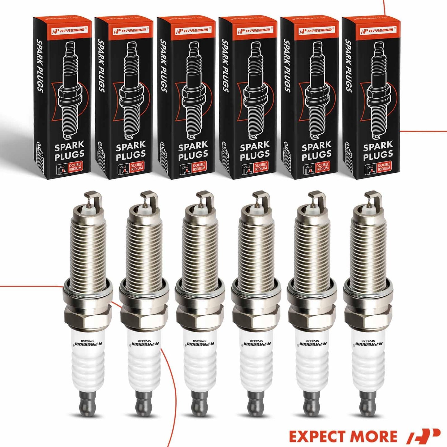 A-Premium Double Iridium Spark Plugs Compatible with Honda Pilot 2016-2020, Odyssey 2018-2021, Ridgeline 2017-2020, Passport 2019-2021 & Acura MDX 2014-2020, TLX 2015-2020, RLX, 3.5L, Pack of 6