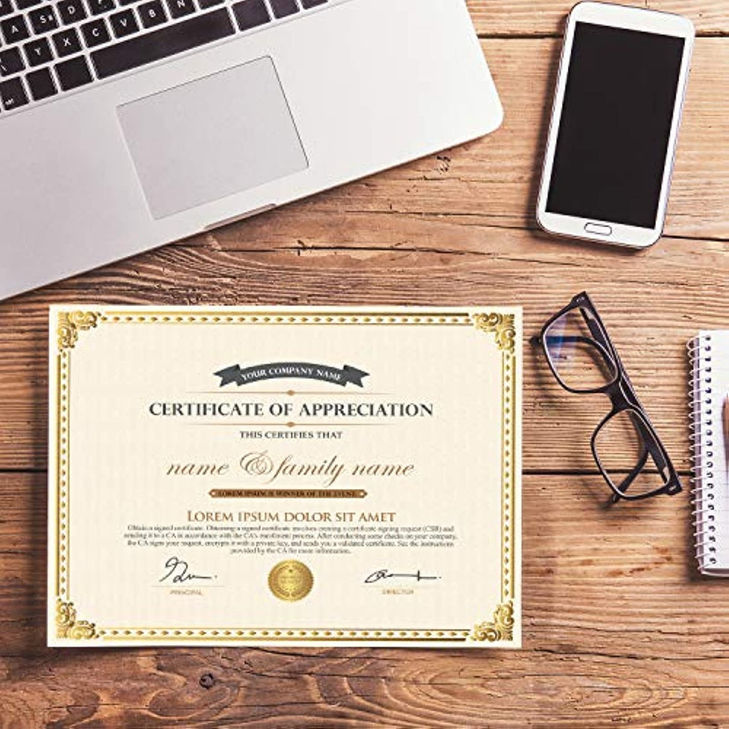 Chinco Certificate Paper Gold Foil Metallic Border Blank Award Certificate for Recognition Appreciation, Laser and Inkjet Printer Compatible, 11 x 8.5 Inches (200 Pieces)