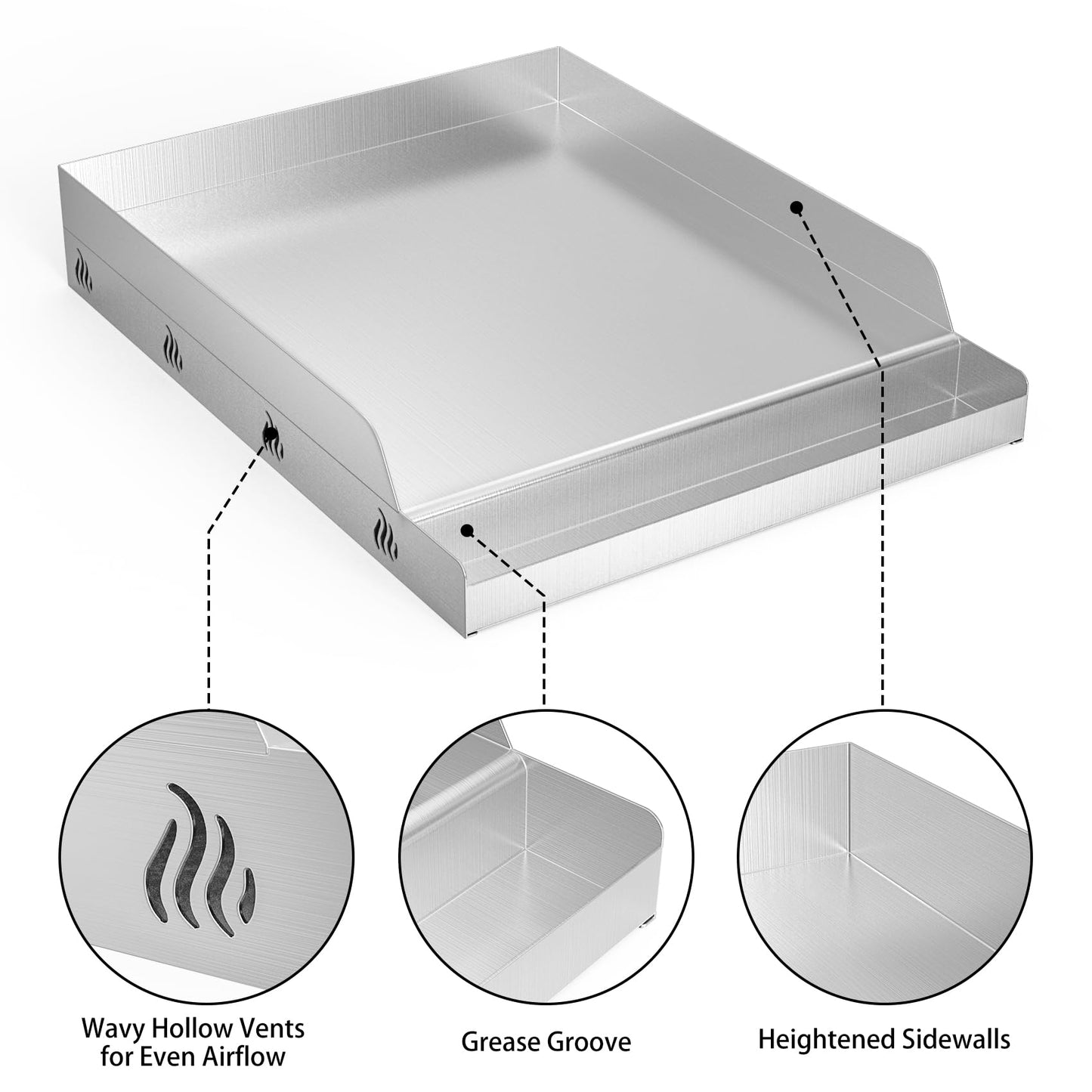 only fire Compact Stainless Steel Grill Griddle for Gas BBQ Grills, 12.5" x 16" Portable Flat Top Griddle with Grease Trough for Camping, Breakfast & Small Family Cooking