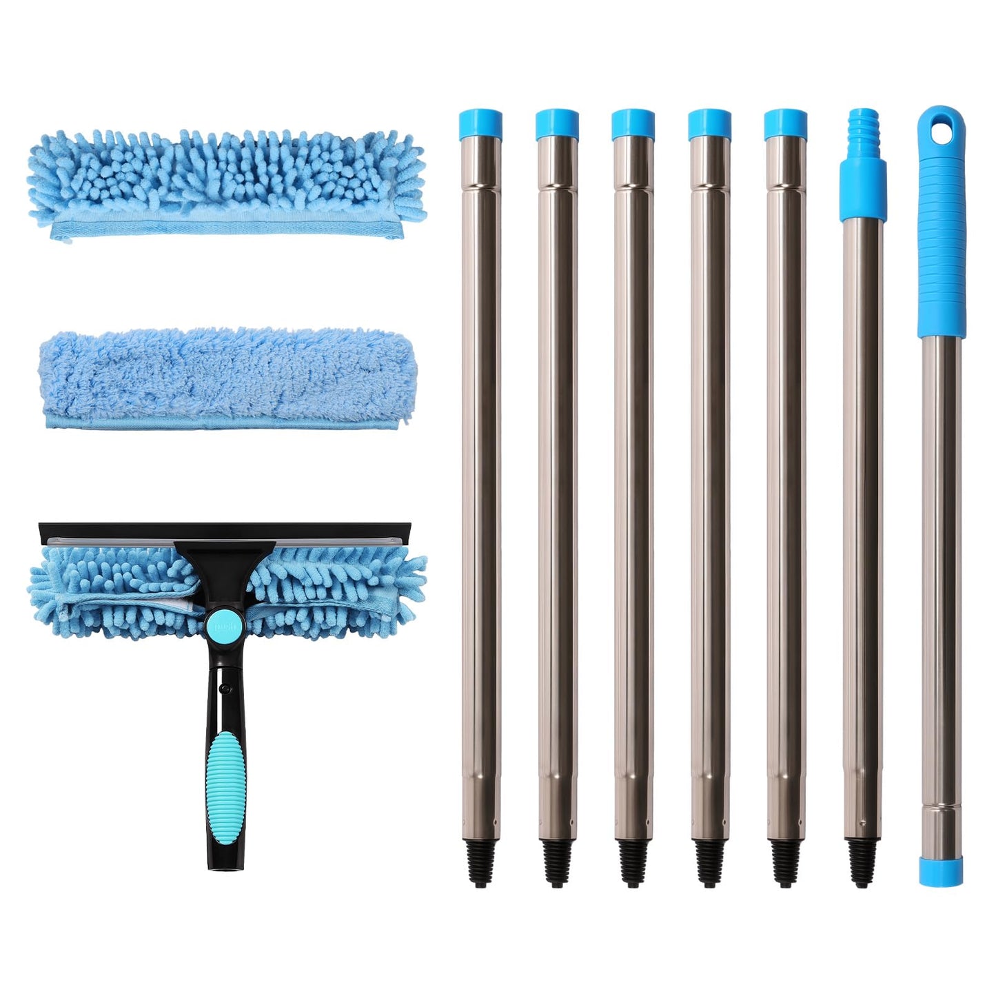 Terafeels 110.23in / 280cm Window Cleaning Tools, Window Squeegee: 2 in 1 Double-Sided Professional Cleaner Window Washing Kit with Extension Pole (Blue)
