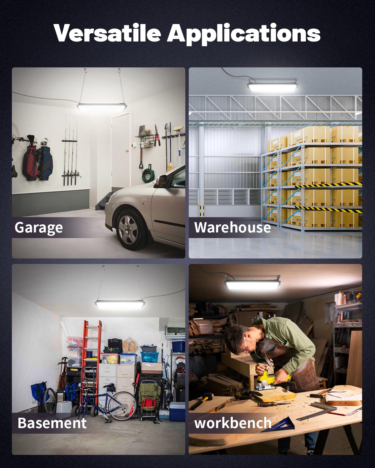 2 Pack Linkable LED Shop Lights - 100W 15000LM Aluminum Garage Light, 6000K Shop Lights for Garage, Workshop, Warehouse
