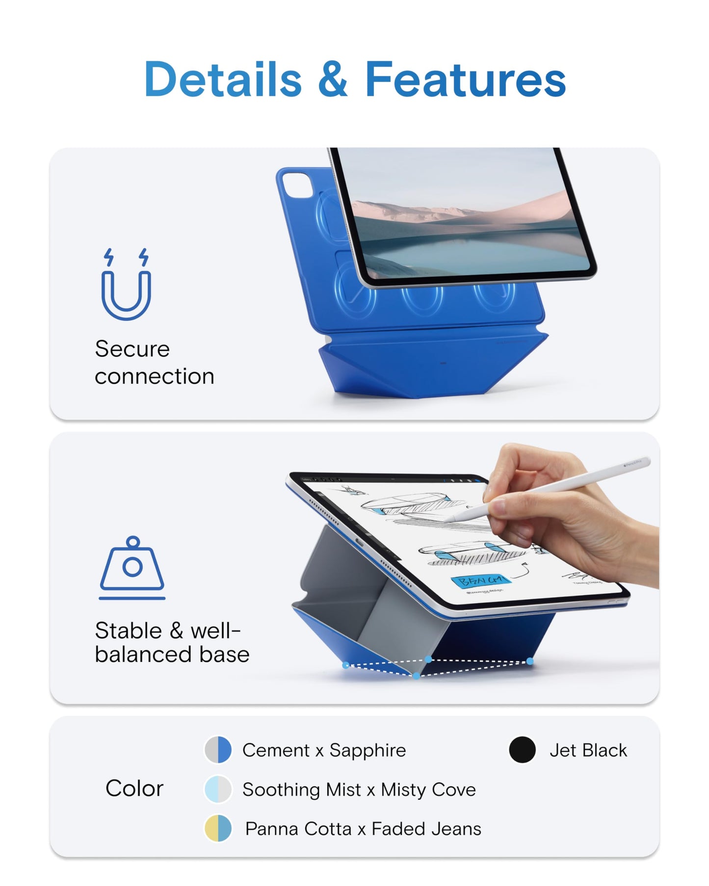 MOFT Dynamic Folio Case for iPad mini 7 A17 Pro (2024), iPad mini 6 (2021), Silm Magnetic Stand Case with 20+ Viewing Angles, Auto Wake/Sleep, Ultra Thin, Cement x Sapphire
